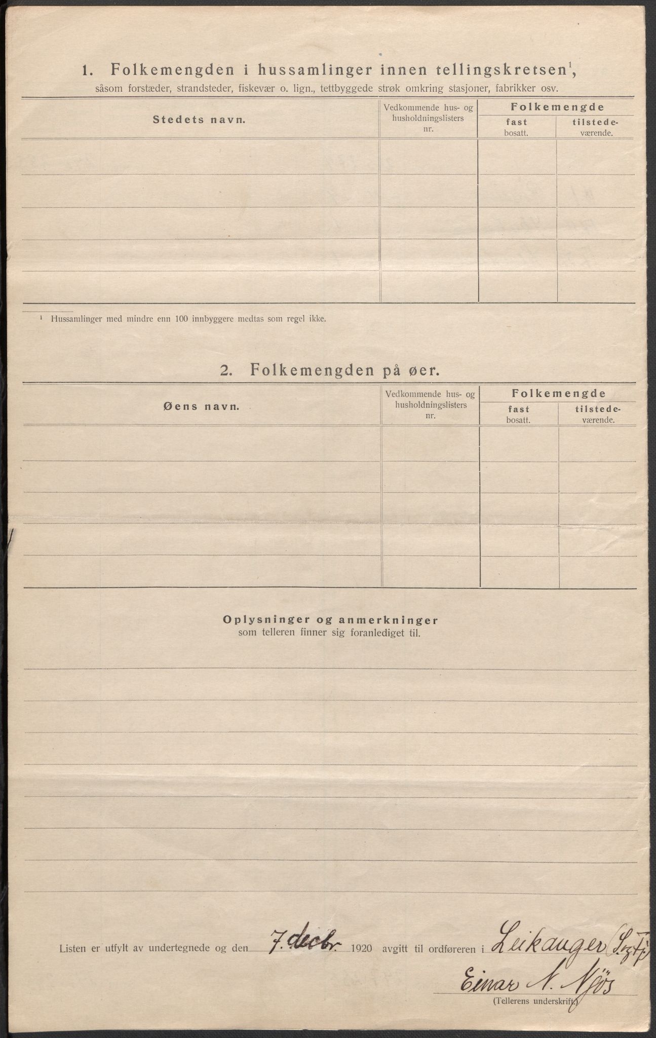 SAB, 1920 census for Leikanger, 1920, p. 15