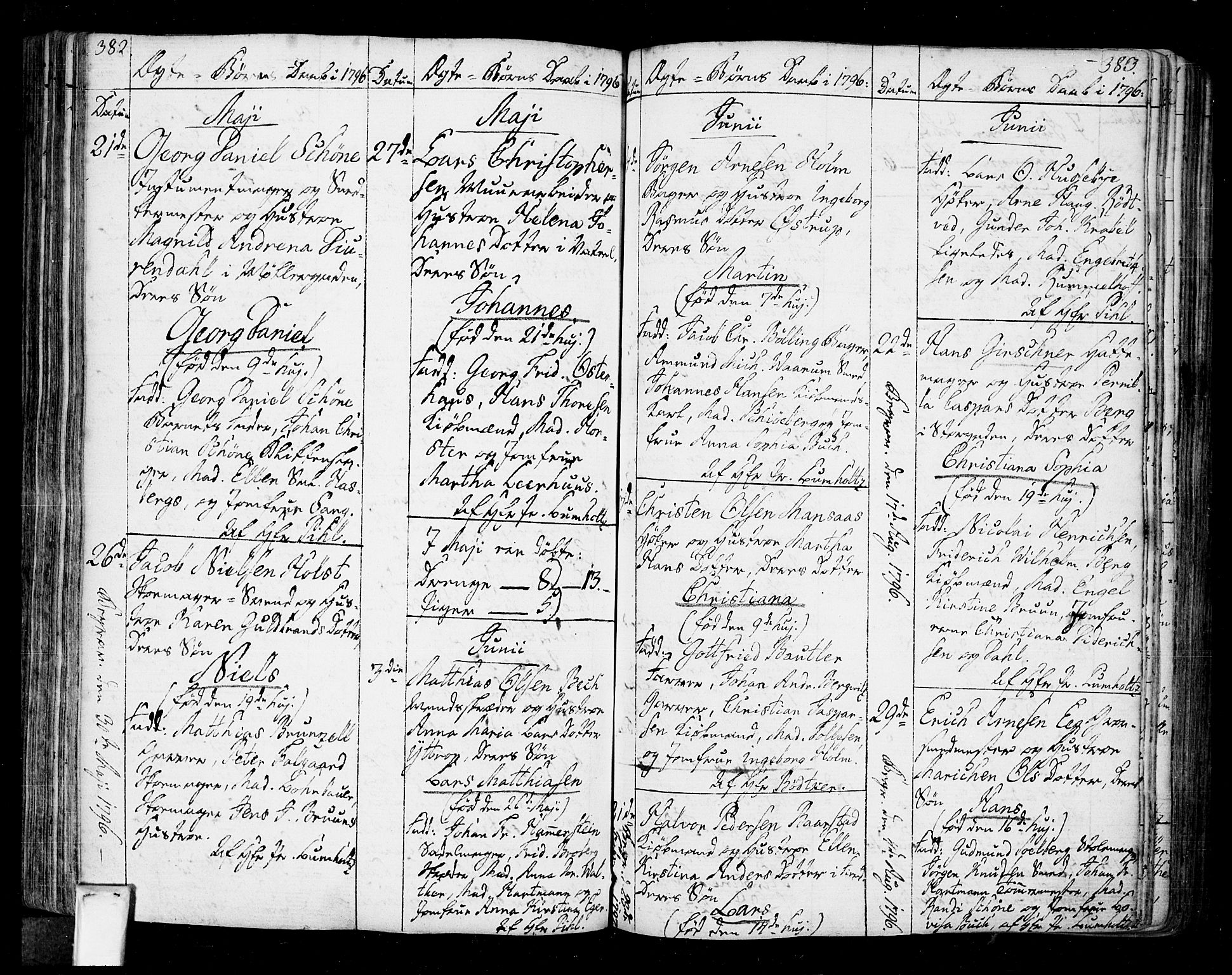 Oslo domkirke Kirkebøker, SAO/A-10752/F/Fa/L0005: Parish register (official) no. 5, 1787-1806, p. 382-383