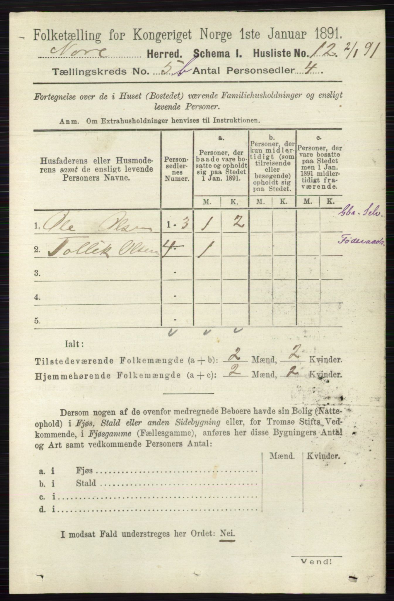 RA, 1891 census for 0633 Nore, 1891, p. 1772