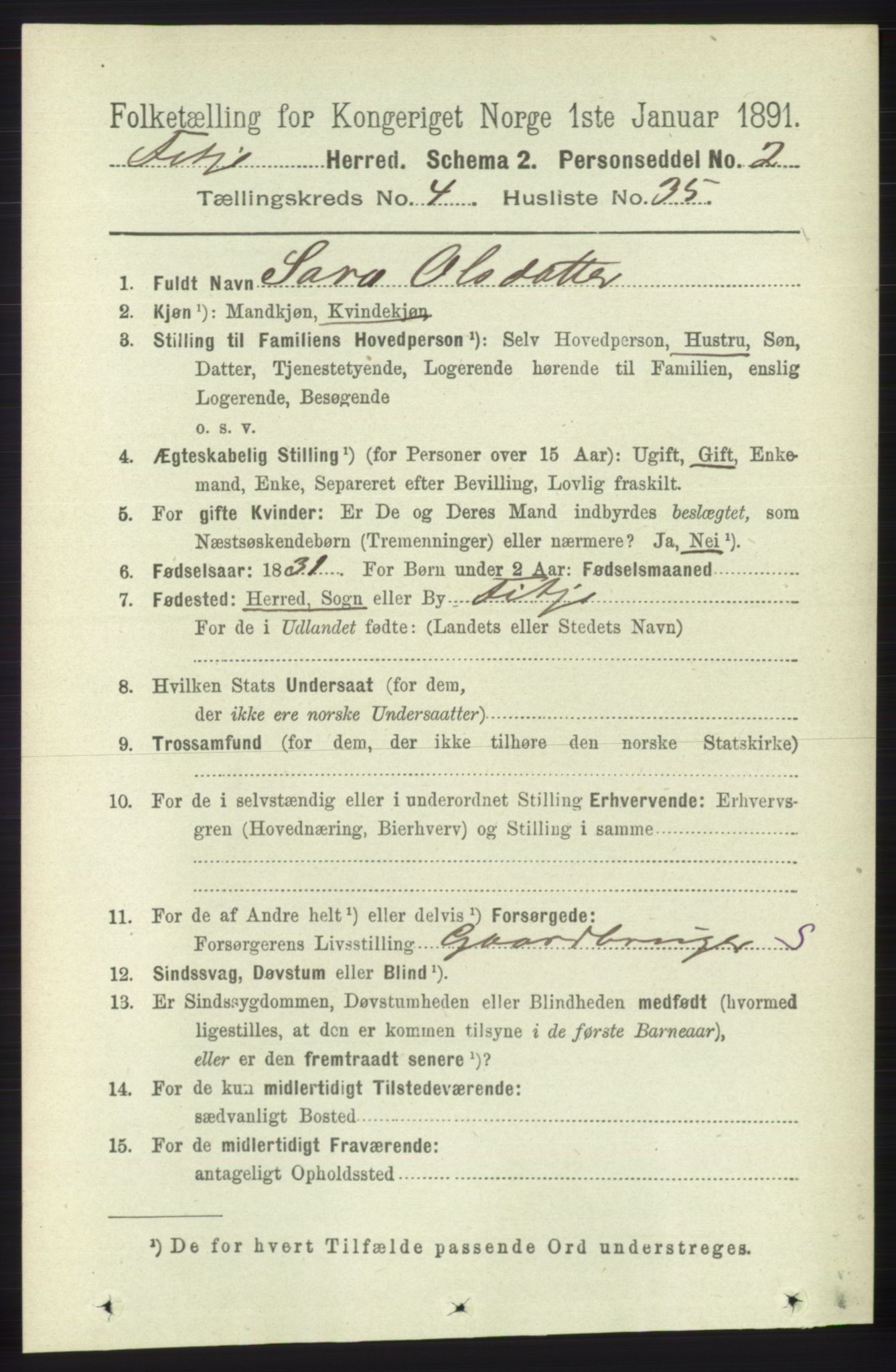 RA, 1891 census for 1222 Fitjar, 1891, p. 1532