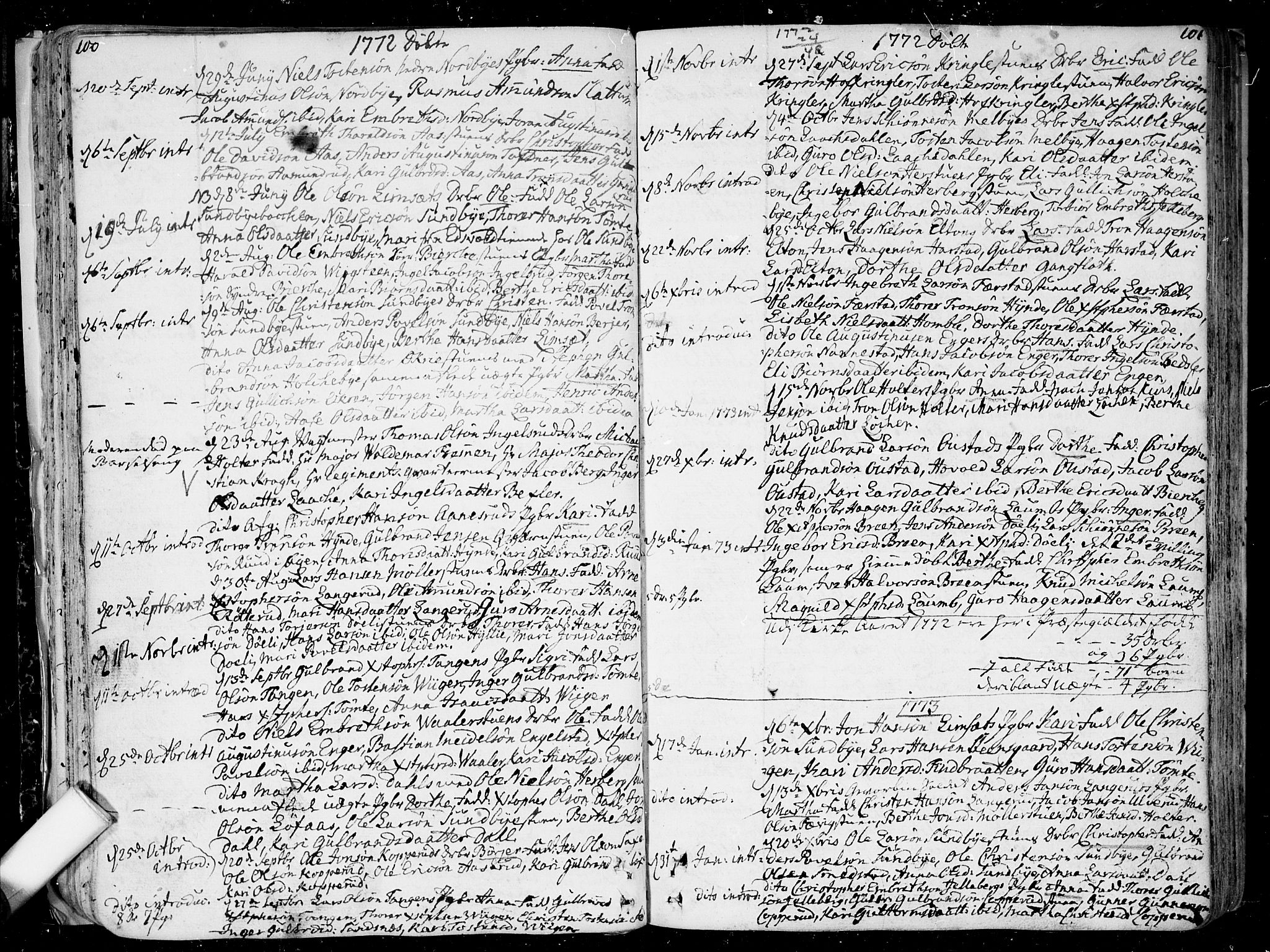 Nannestad prestekontor Kirkebøker, SAO/A-10414a/F/Fa/L0007: Parish register (official) no. I 7, 1754-1791, p. 100-101