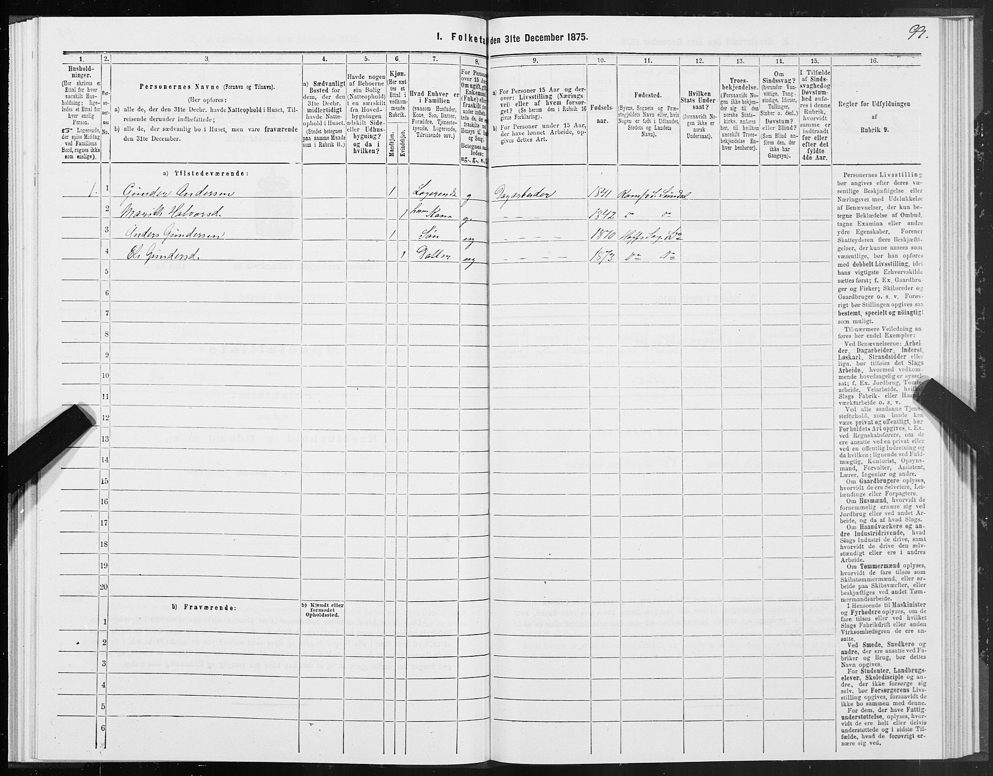 SAT, 1875 census for 1563P Sunndal, 1875, p. 3099