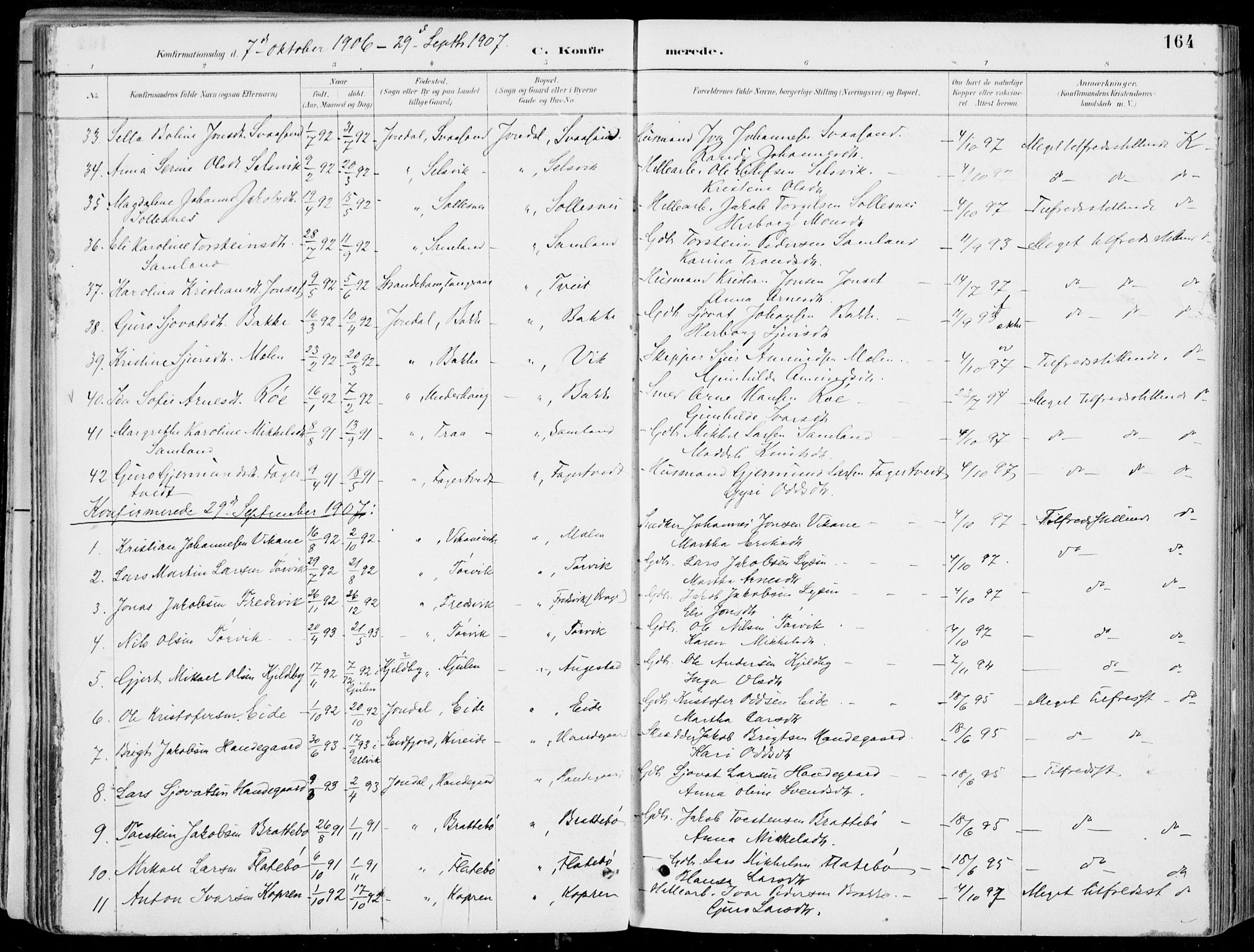 Strandebarm sokneprestembete, SAB/A-78401/H/Haa: Parish register (official) no. E  1, 1886-1908, p. 164