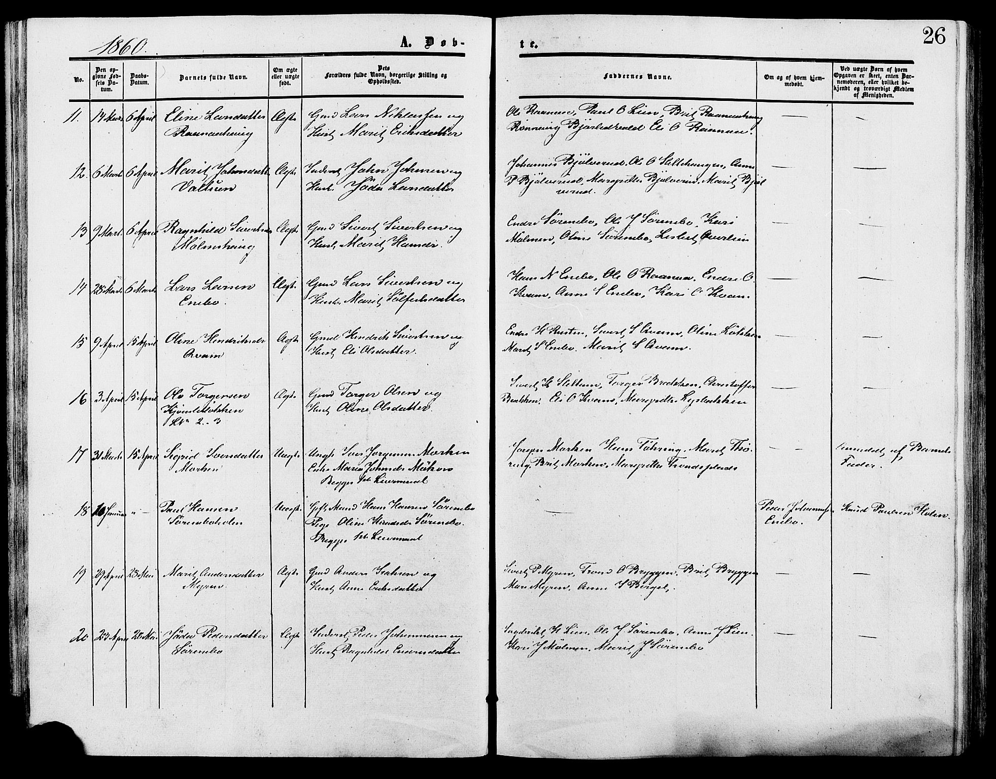 Lesja prestekontor, SAH/PREST-068/H/Ha/Haa/L0009: Parish register (official) no. 9, 1854-1889, p. 26