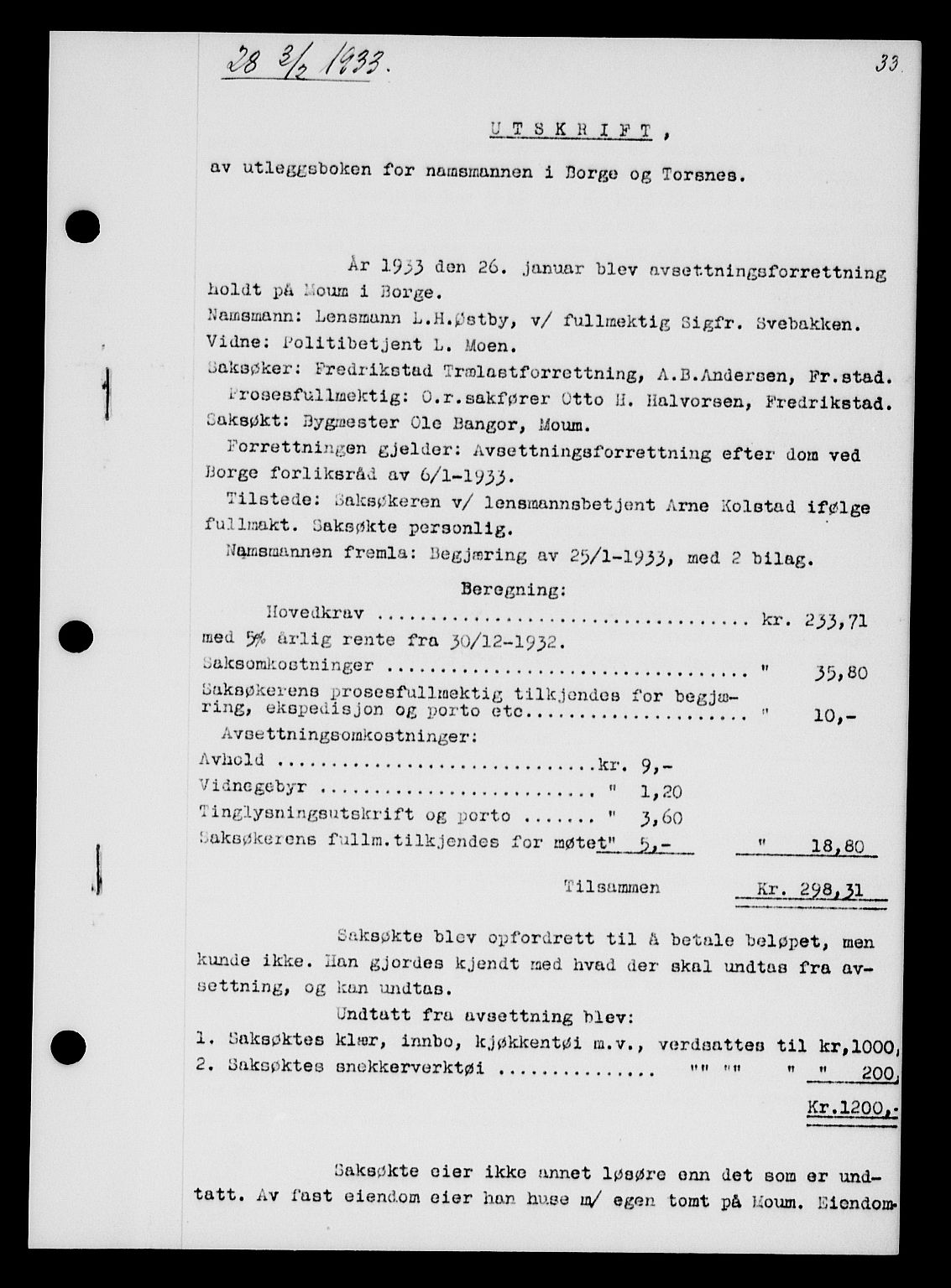 Tune sorenskriveri, SAO/A-10470/G/Gb/Gbb/L0004: Mortgage book no. II 20-24, 1933-1935, Deed date: 03.02.1933