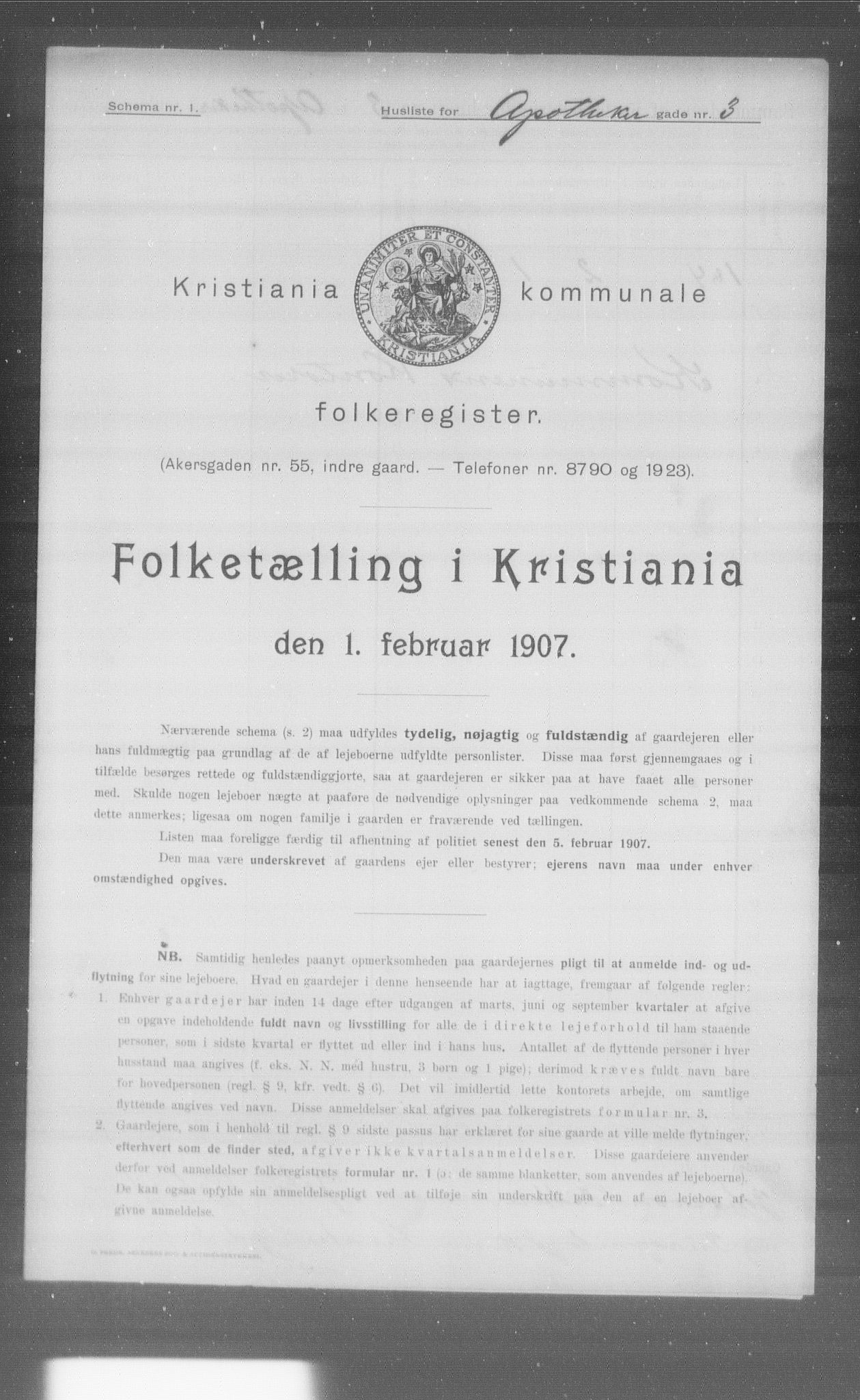 OBA, Municipal Census 1907 for Kristiania, 1907, p. 745