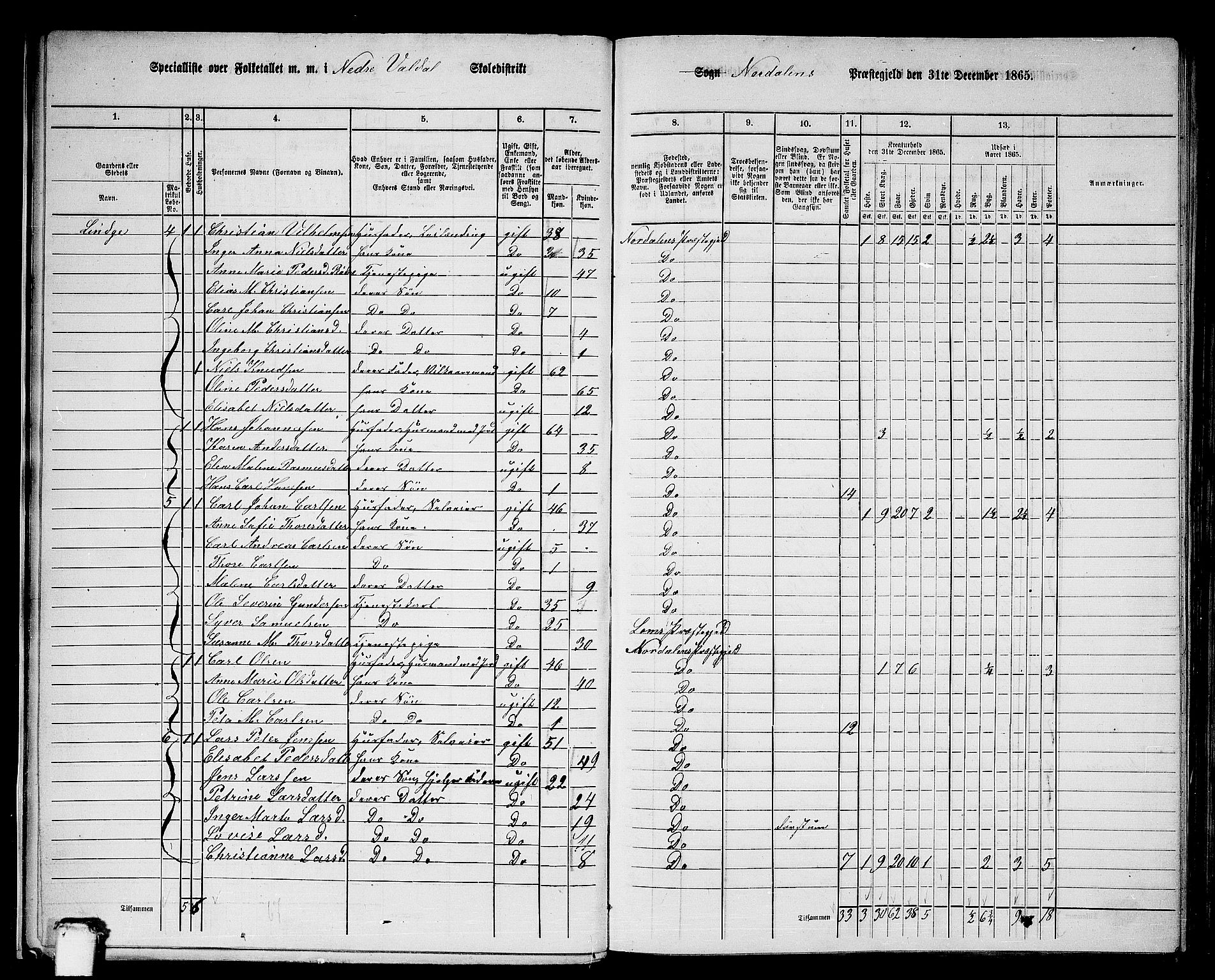 RA, 1865 census for Norddal, 1865, p. 11