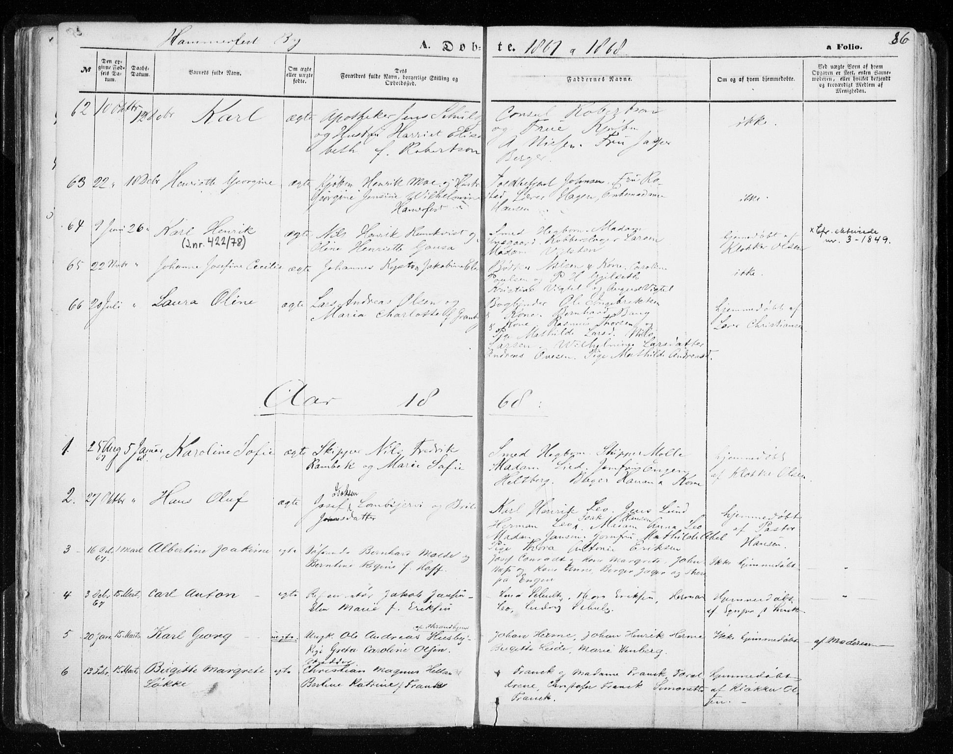 Hammerfest sokneprestkontor, SATØ/S-1347/H/Ha/L0005.kirke: Parish register (official) no. 5, 1857-1869, p. 86