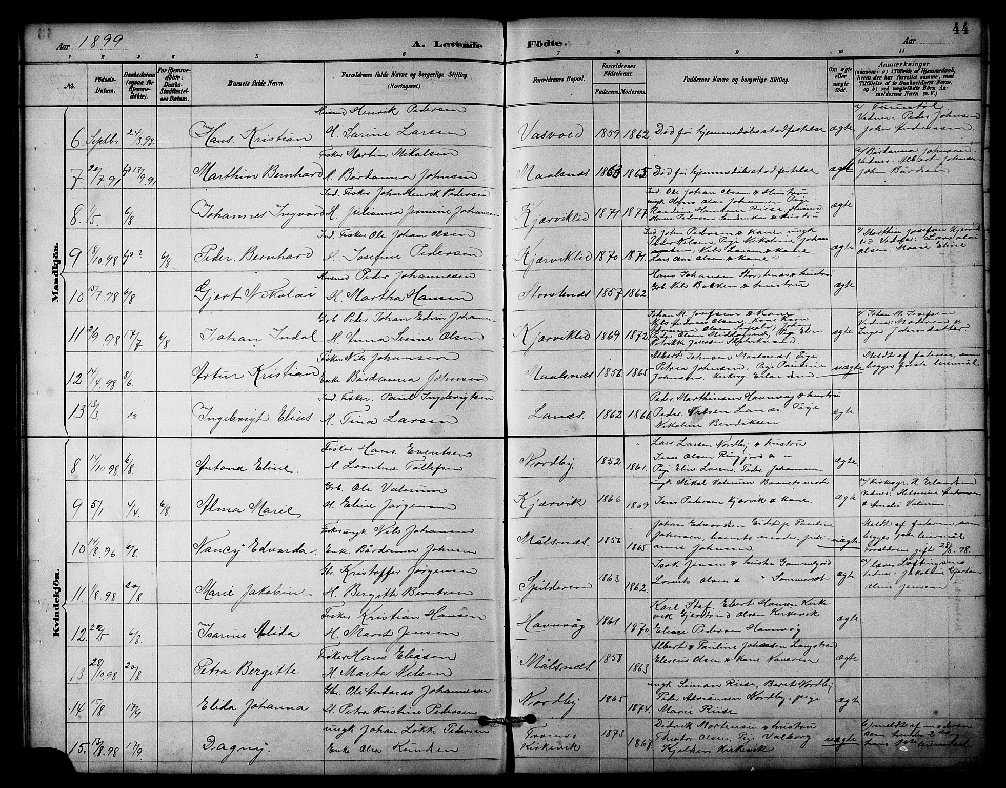 Balsfjord sokneprestembete, AV/SATØ-S-1303/G/Gab/L0003klokker: Parish register (copy) no. 3, 1887-1909, p. 44
