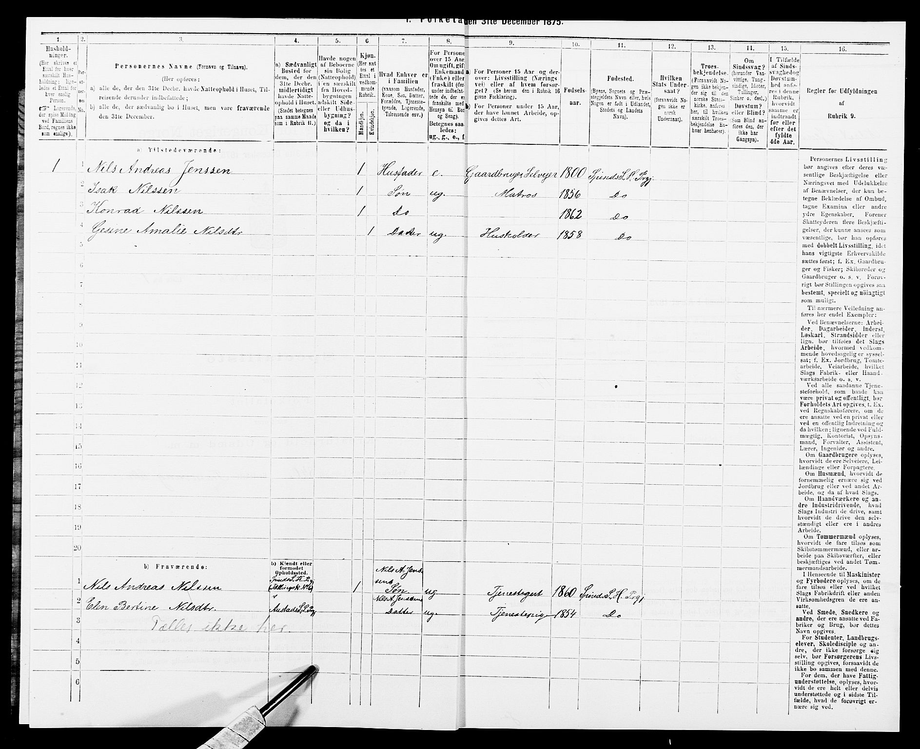 SAK, 1875 census for 1039P Herad, 1875, p. 837