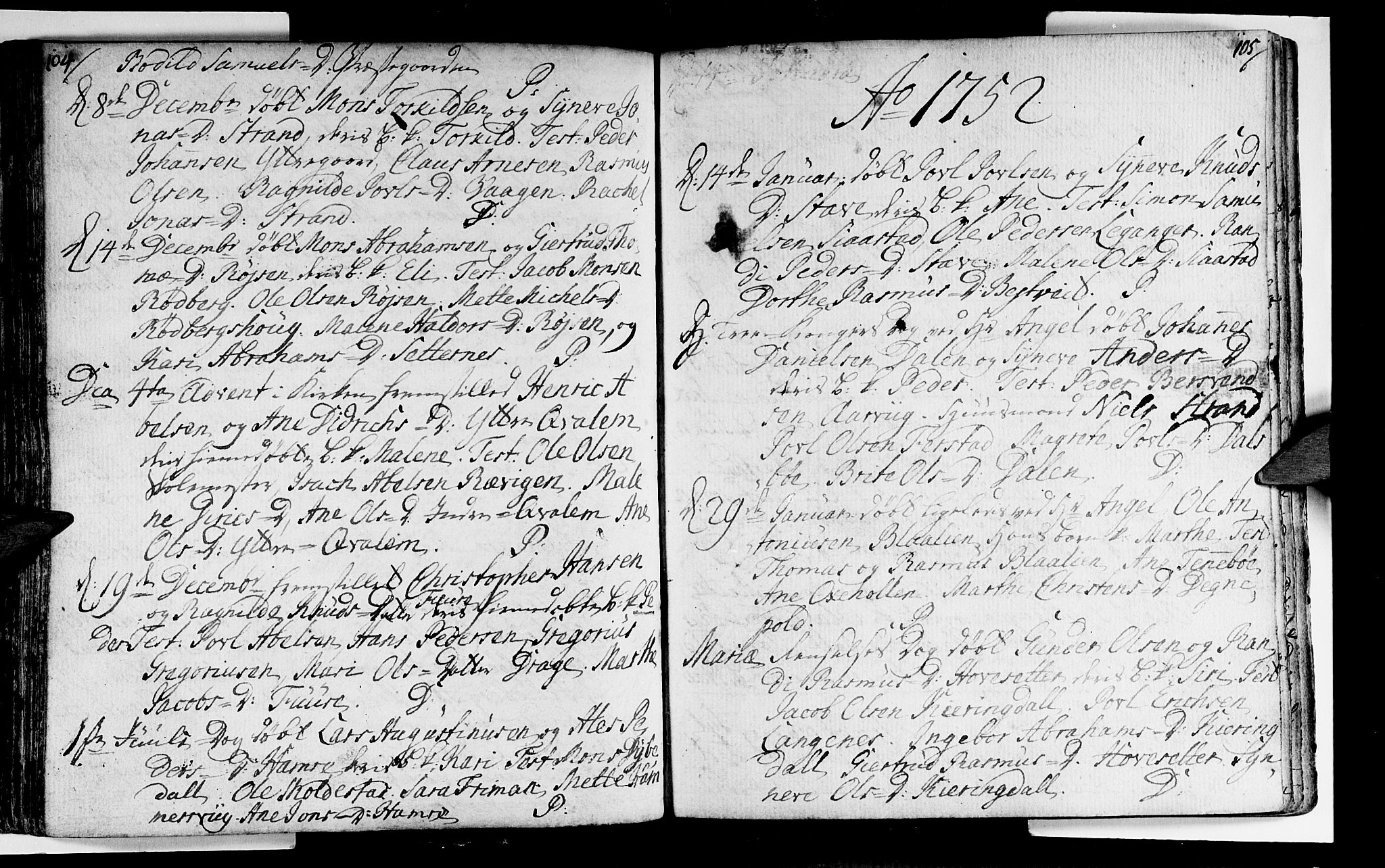 Selje sokneprestembete, SAB/A-99938/H/Ha/Haa/Haaa: Parish register (official) no. A 4, 1743-1759, p. 104-105