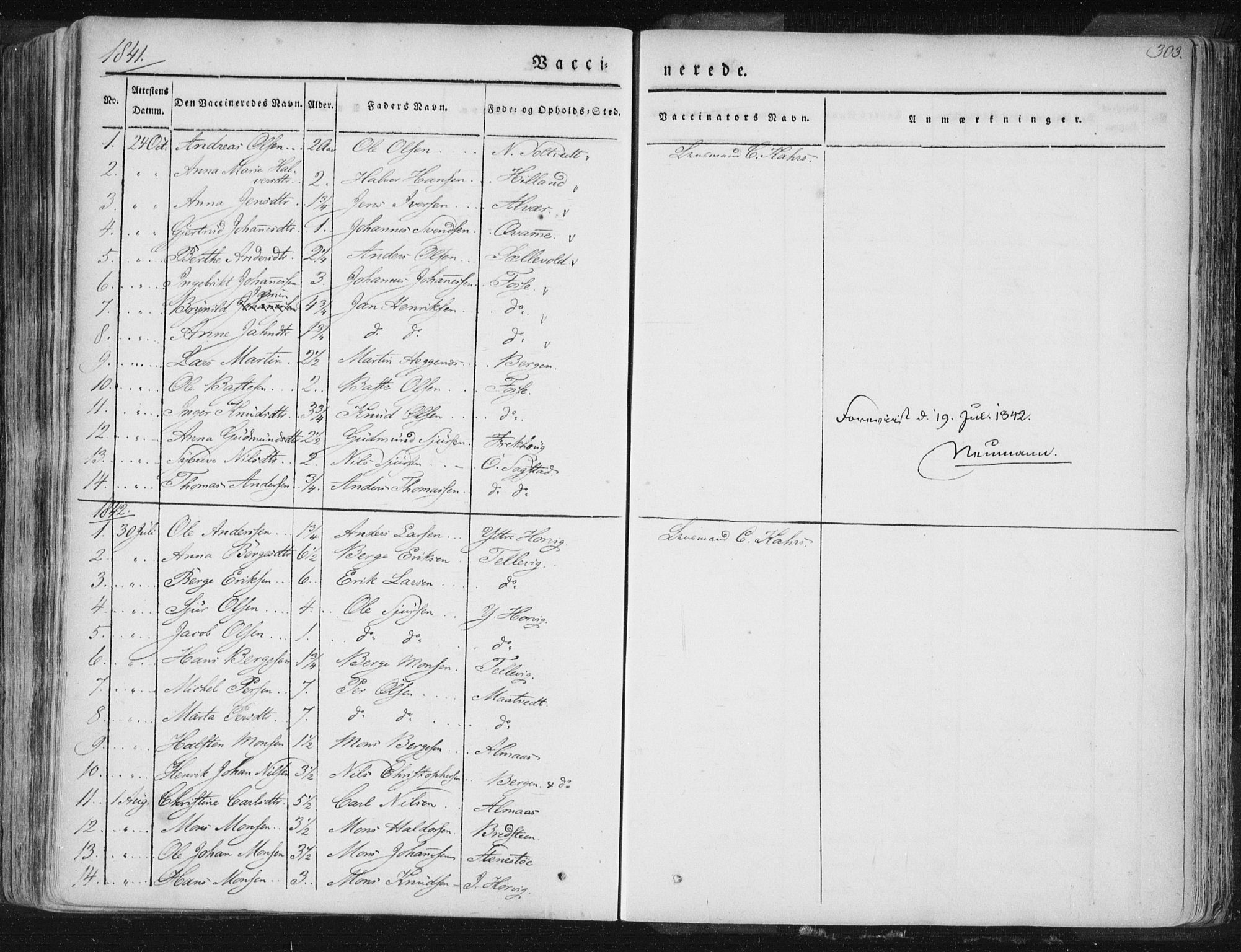 Hamre sokneprestembete, SAB/A-75501/H/Ha/Haa/Haaa/L0012: Parish register (official) no. A 12, 1834-1845, p. 303
