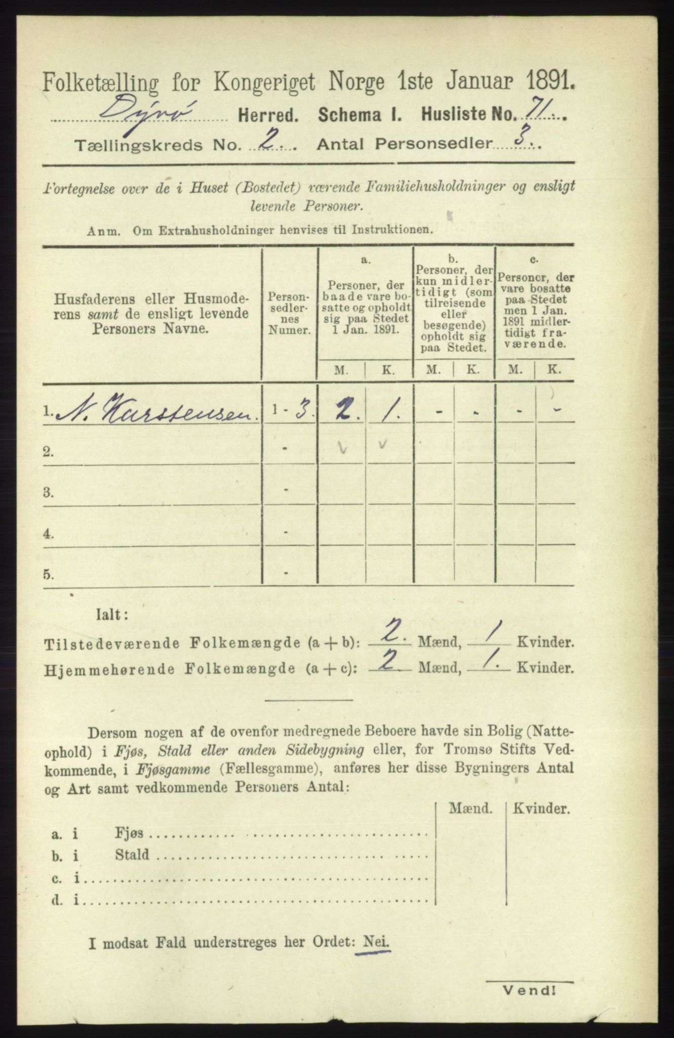 RA, 1891 census for 1926 Dyrøy, 1891, p. 523