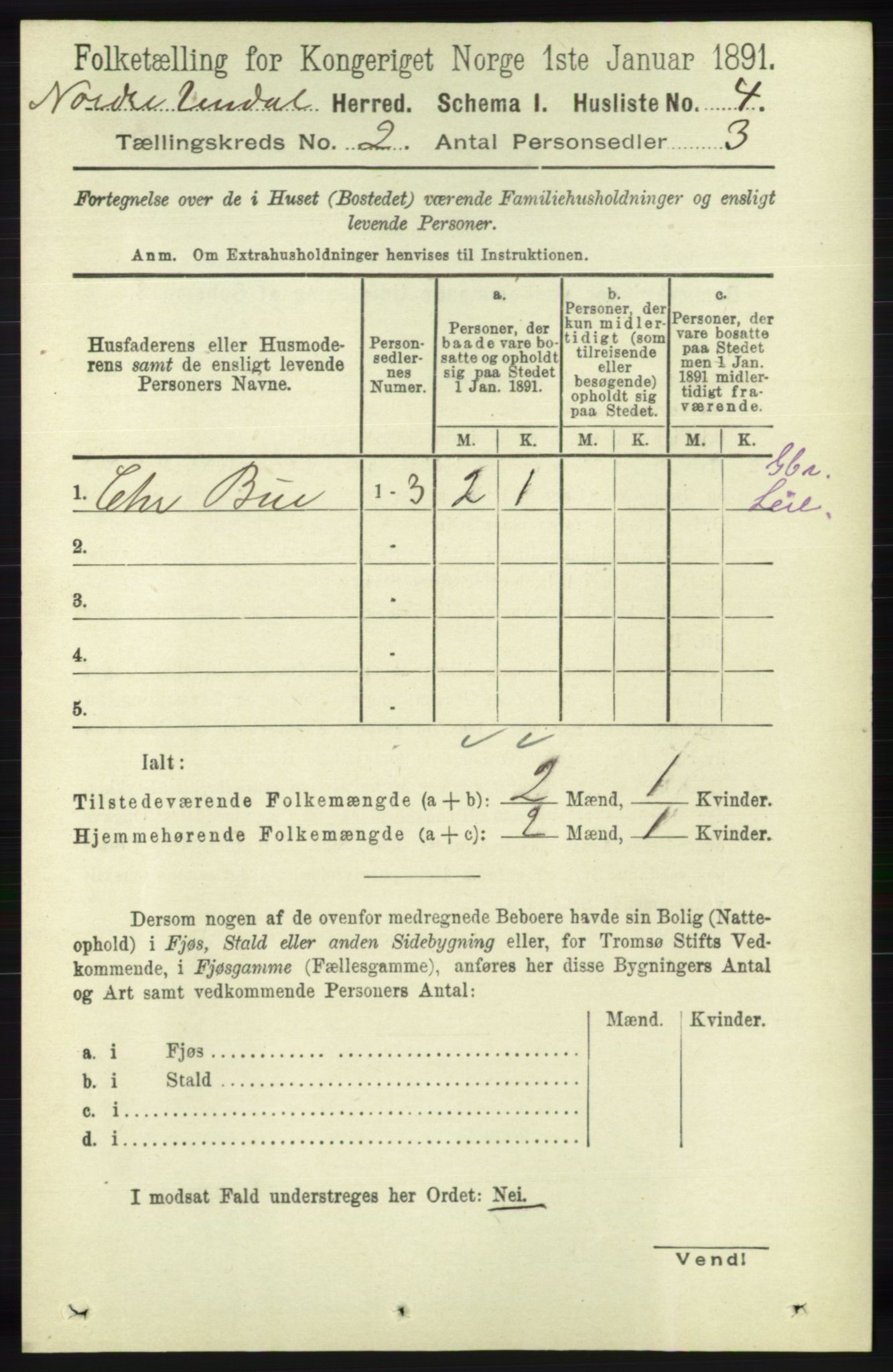 RA, 1891 census for 1028 Nord-Audnedal, 1891, p. 283