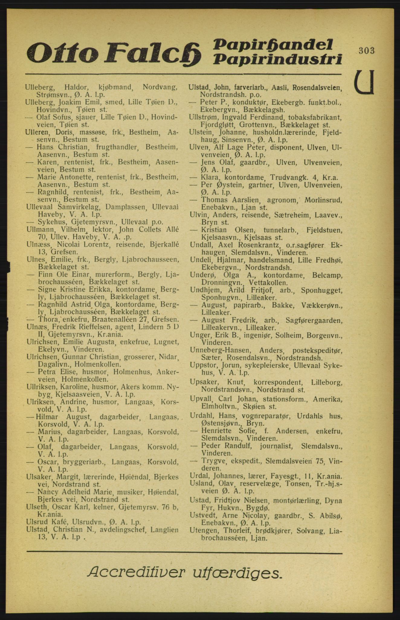 Aker adressebok/adressekalender, PUBL/001/A/002: Akers adressekalender, 1922, p. 303