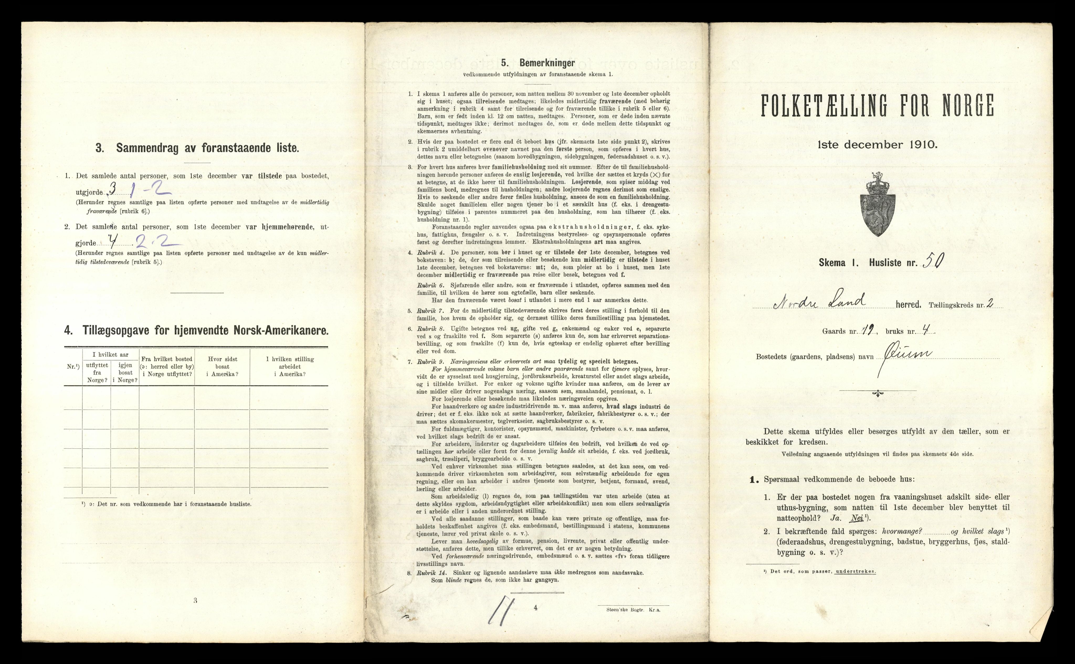 RA, 1910 census for Nordre Land, 1910, p. 269