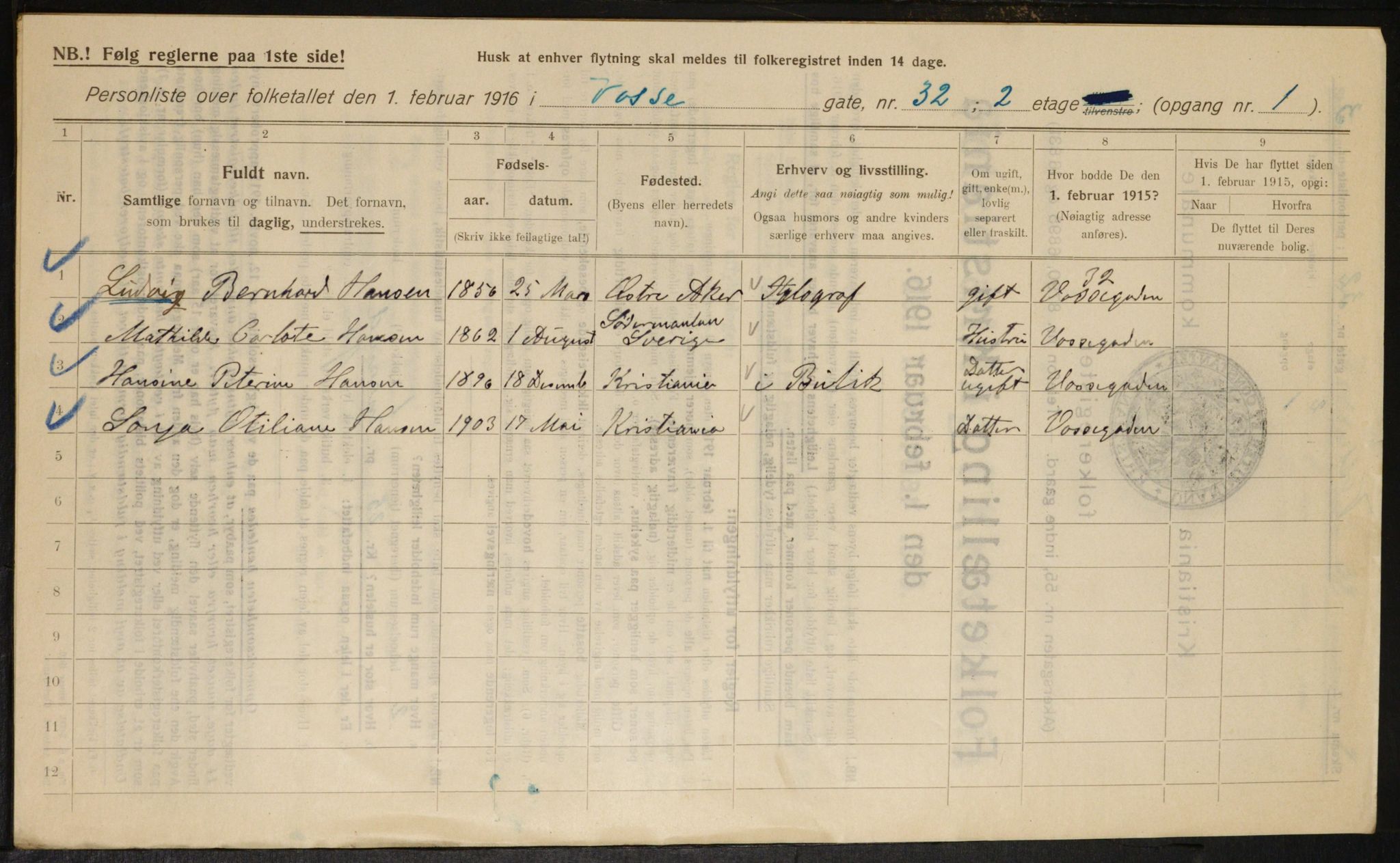 OBA, Municipal Census 1916 for Kristiania, 1916, p. 129195