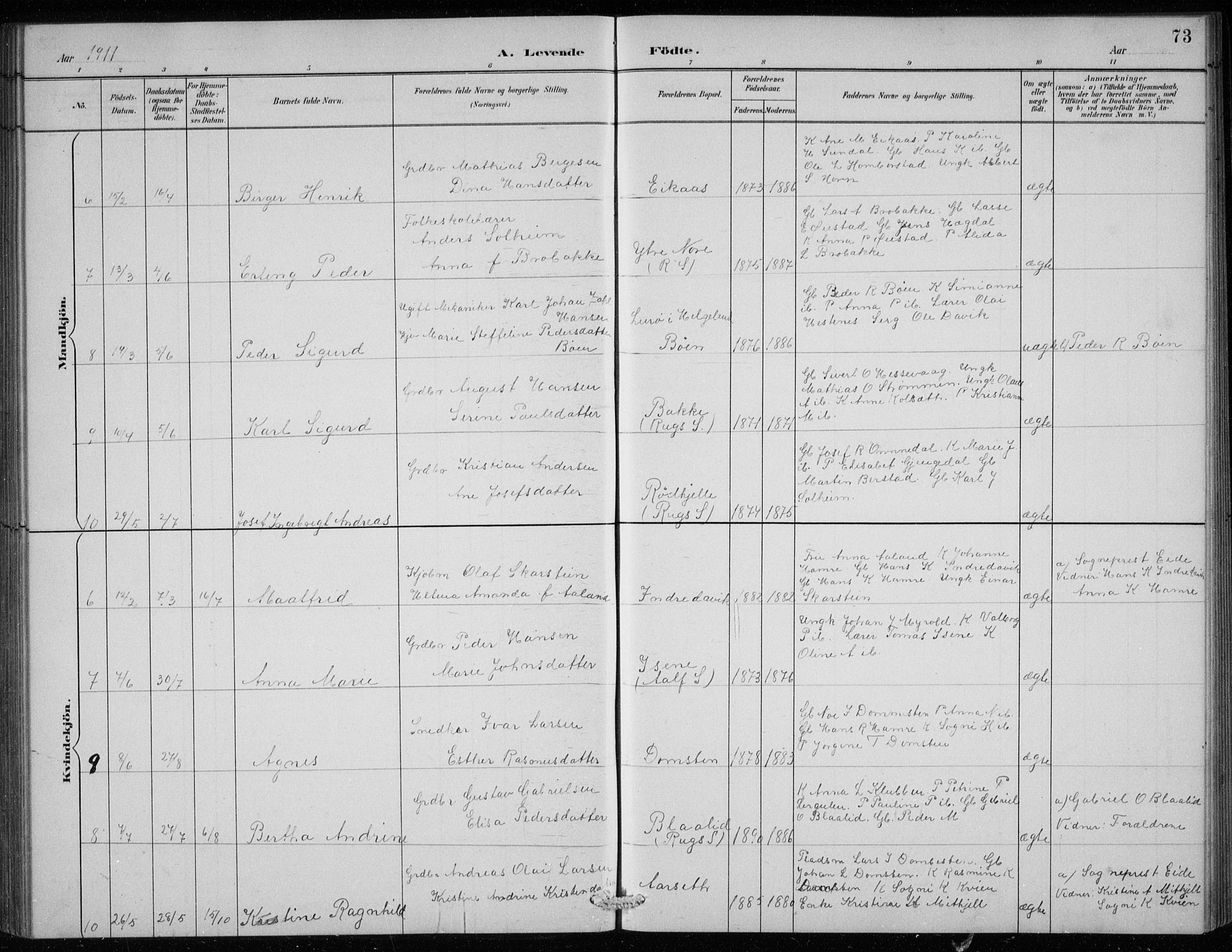 Davik sokneprestembete, AV/SAB-A-79701/H/Hab/Haba/L0002: Parish register (copy) no. A 2, 1890-1911, p. 73