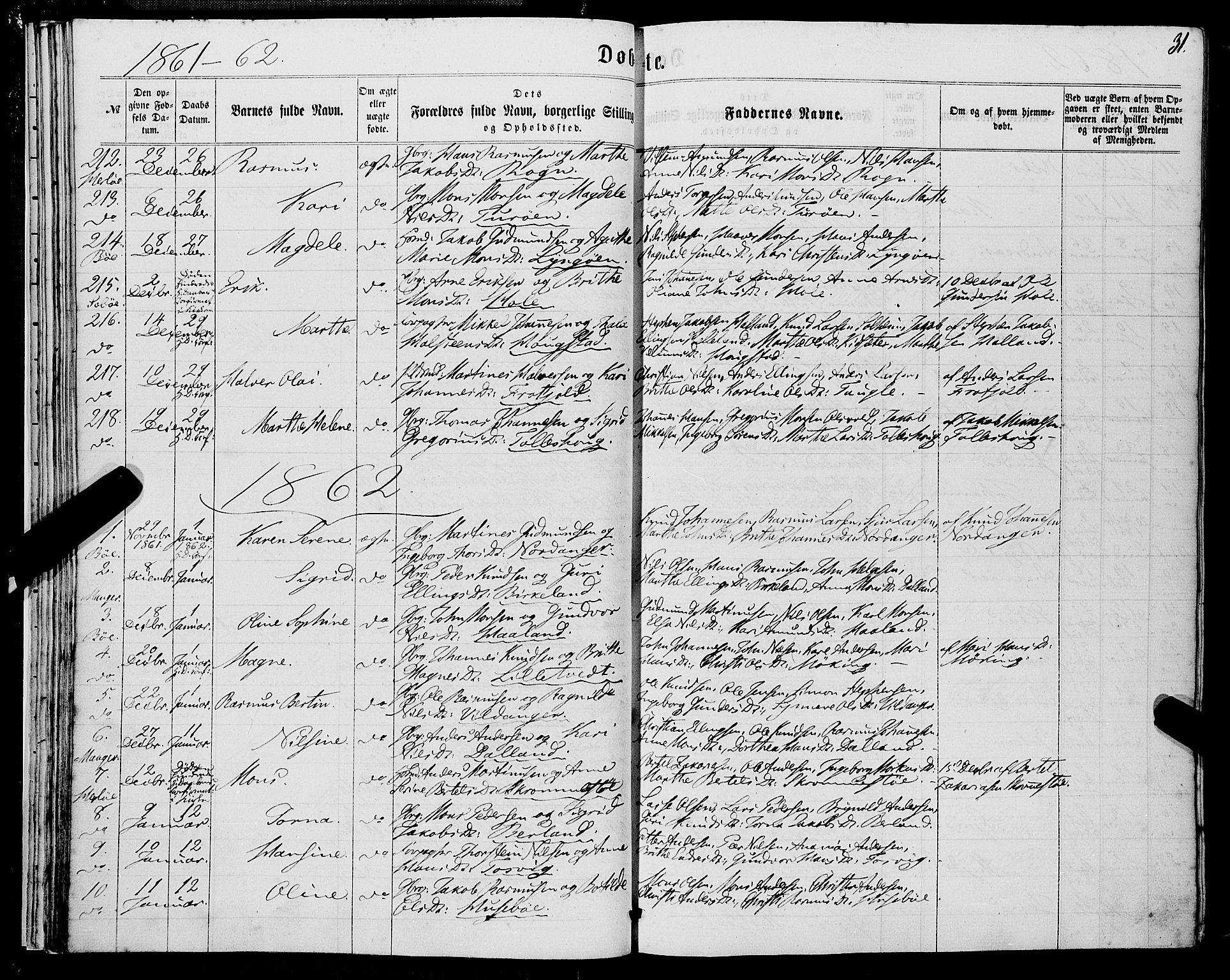 Manger sokneprestembete, SAB/A-76801/H/Haa: Parish register (official) no. A 7, 1860-1870, p. 31