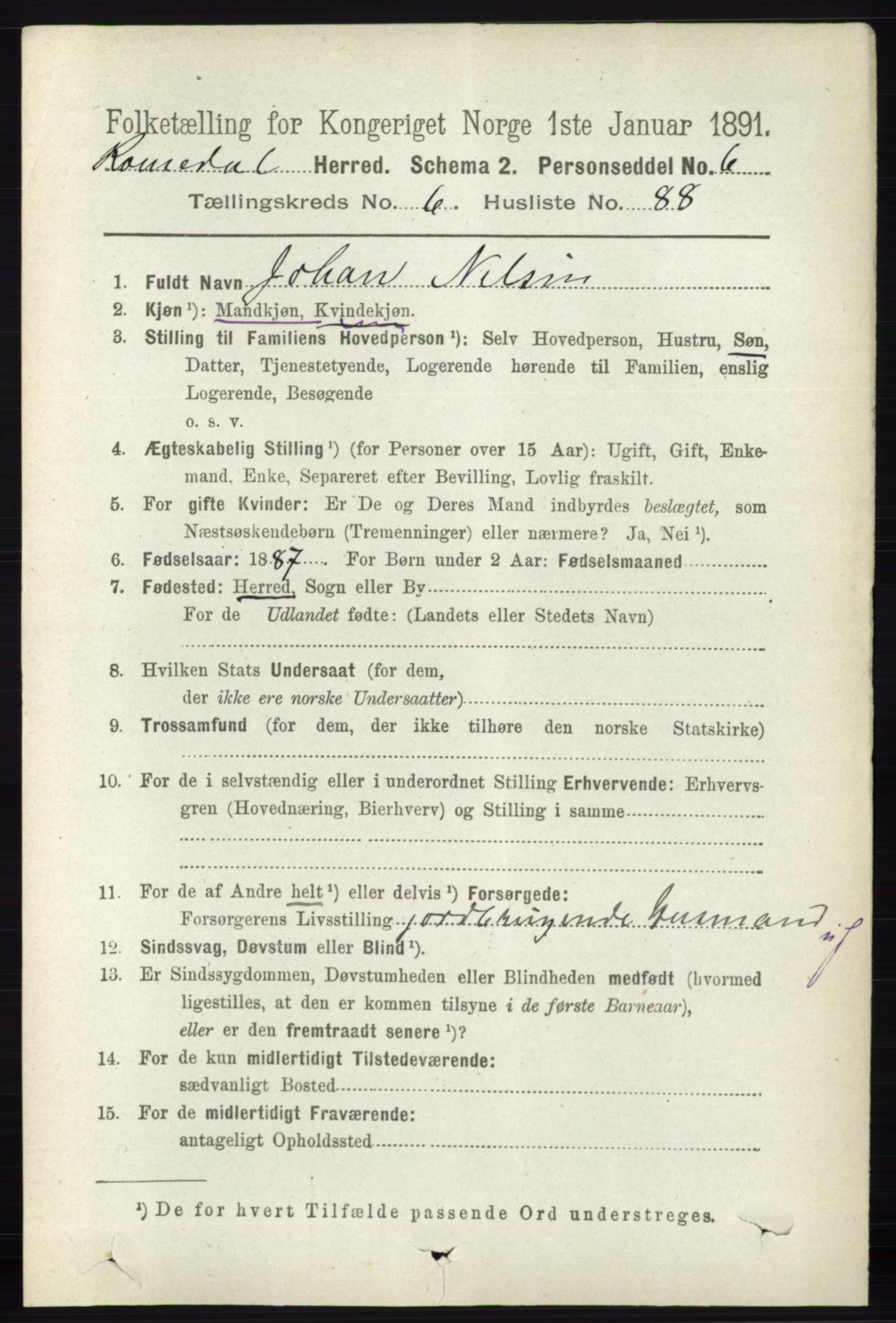 RA, 1891 census for 0416 Romedal, 1891, p. 3474