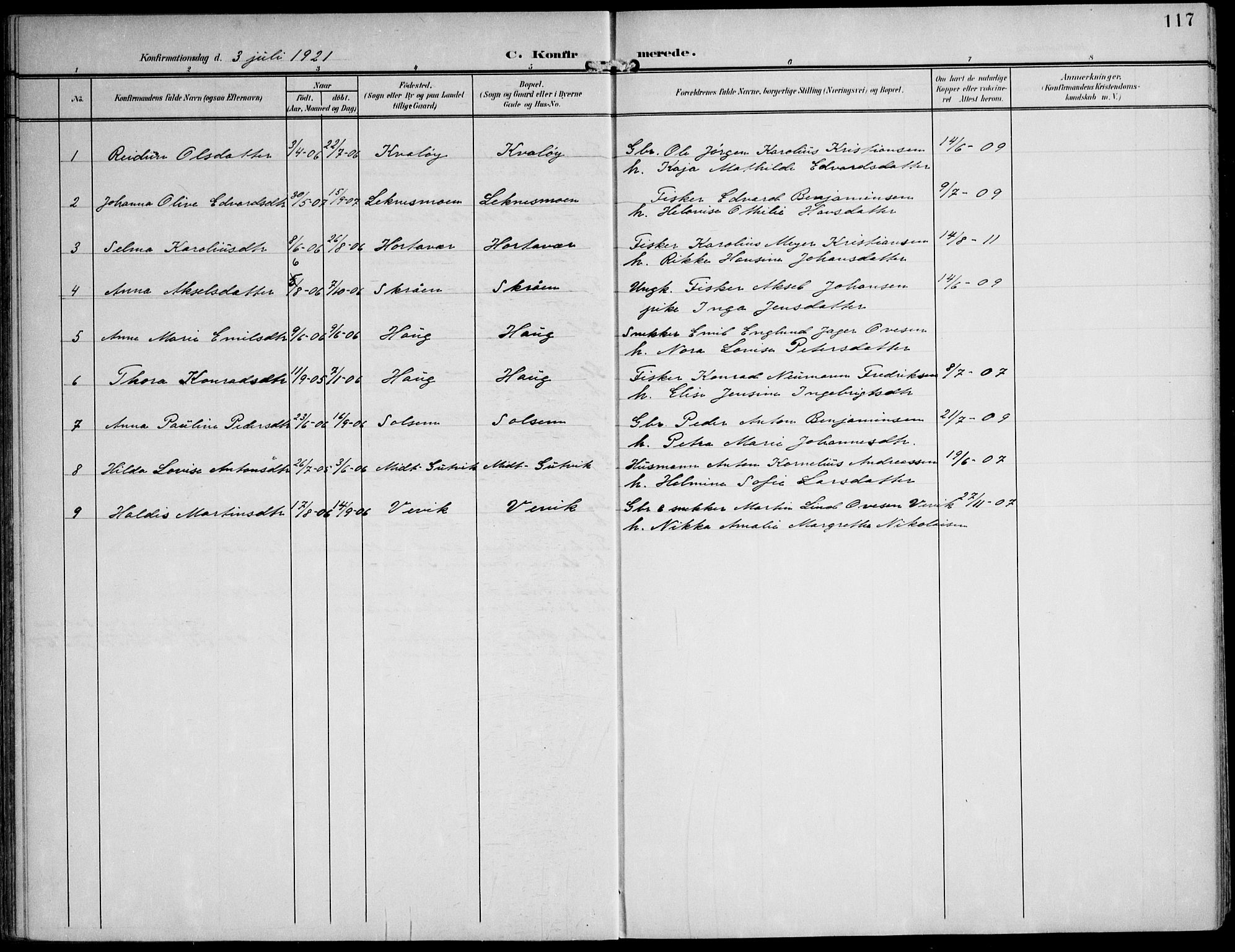 Ministerialprotokoller, klokkerbøker og fødselsregistre - Nord-Trøndelag, SAT/A-1458/788/L0698: Parish register (official) no. 788A05, 1902-1921, p. 117