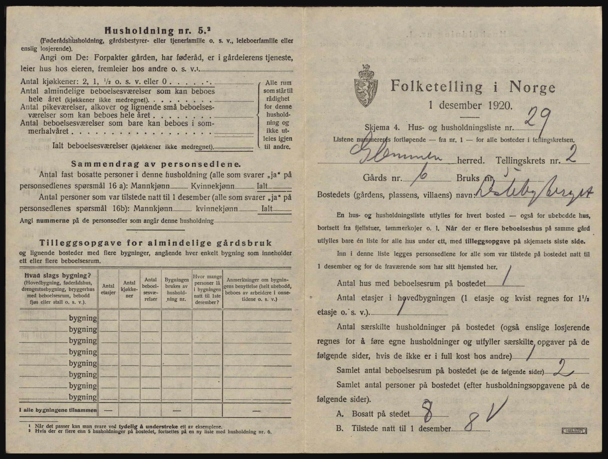 SAO, 1920 census for Glemmen, 1920, p. 255