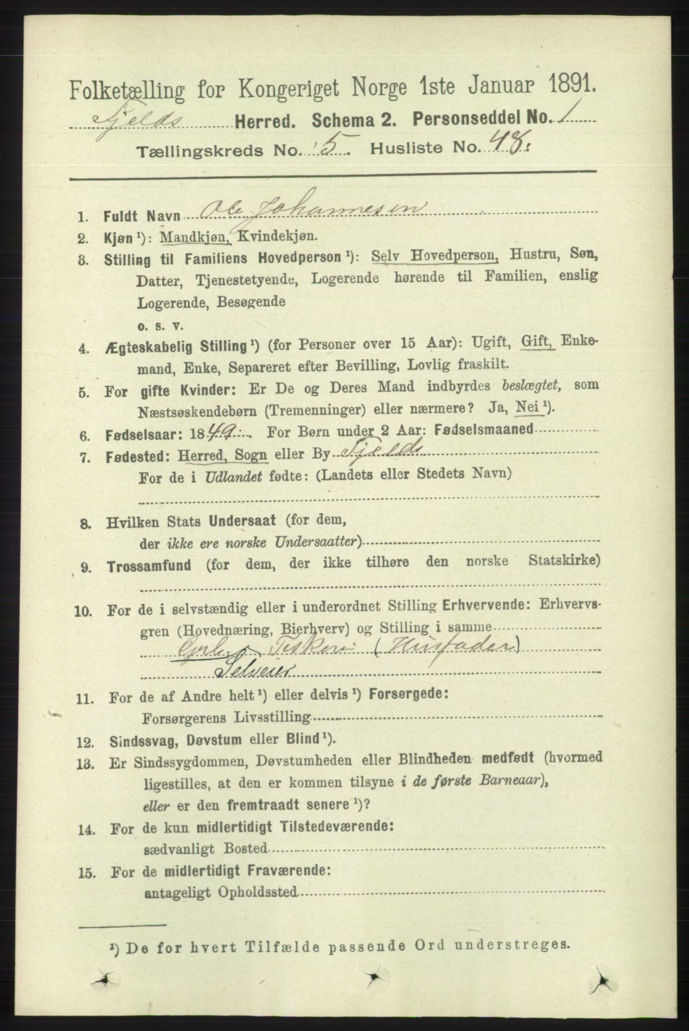 RA, 1891 census for 1246 Fjell, 1891, p. 2815