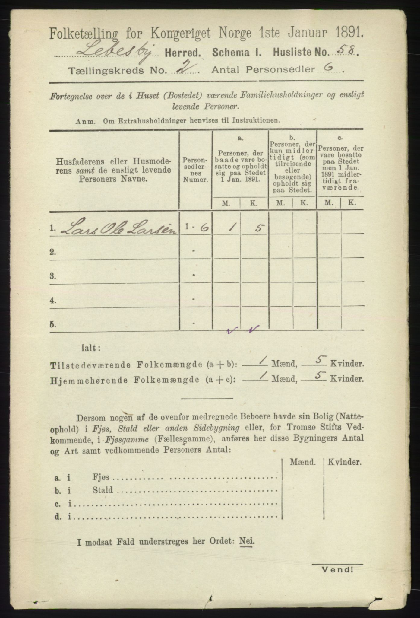 RA, 1891 census for 2022 Lebesby, 1891, p. 311