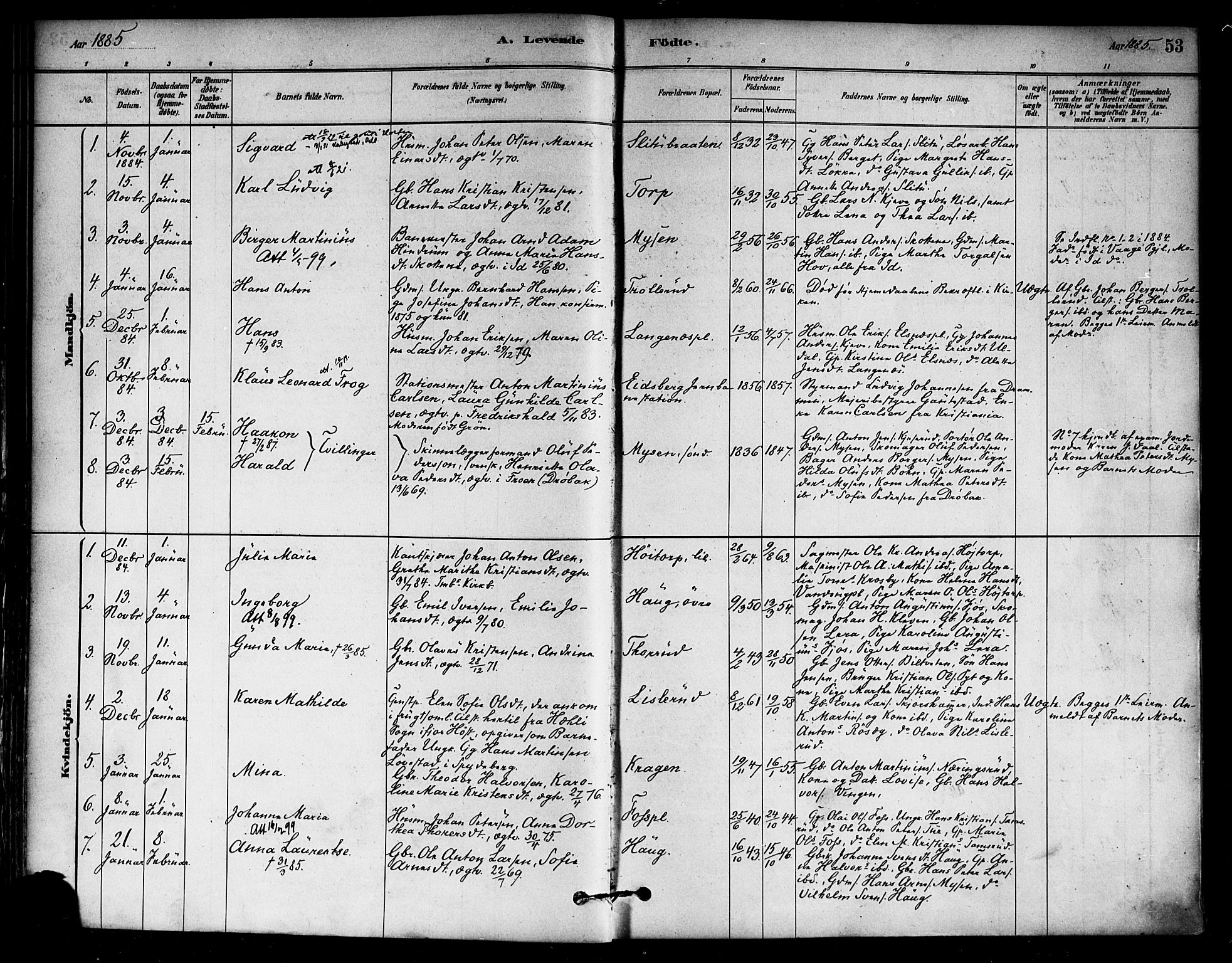 Eidsberg prestekontor Kirkebøker, SAO/A-10905/F/Fa/L0012: Parish register (official) no. I 12, 1879-1901, p. 53