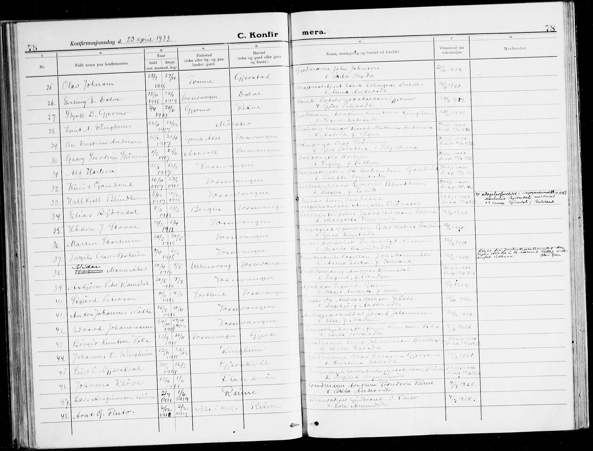 Voss sokneprestembete, SAB/A-79001/H/Haa: Parish register (official) no. B 3, 1922-1942, p. 78