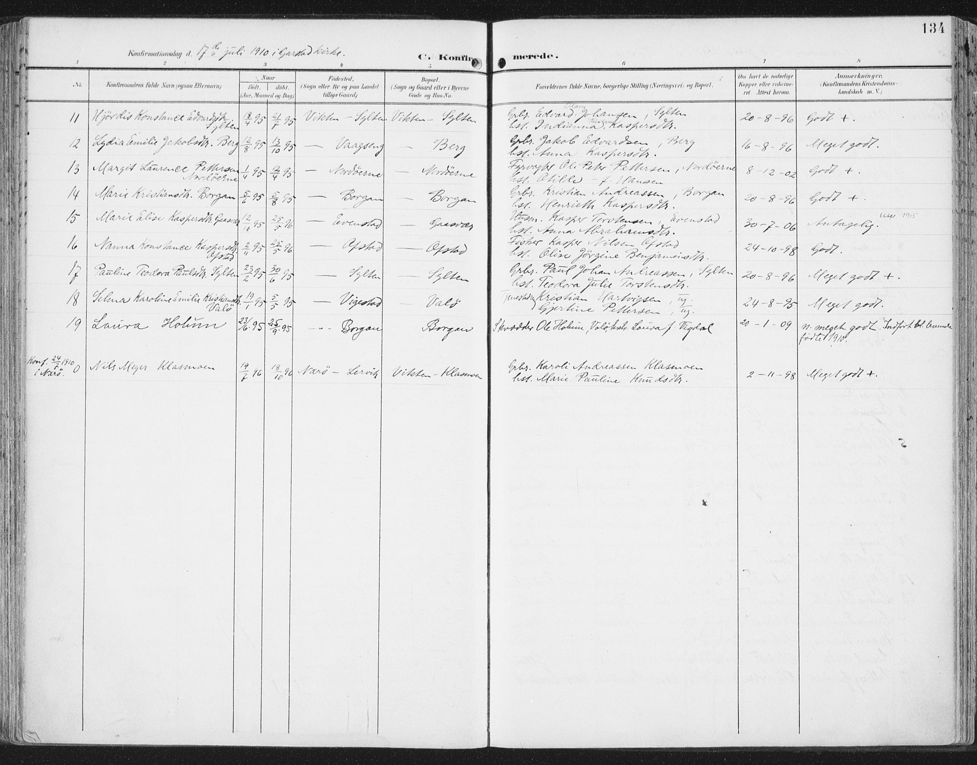 Ministerialprotokoller, klokkerbøker og fødselsregistre - Nord-Trøndelag, AV/SAT-A-1458/786/L0688: Parish register (official) no. 786A04, 1899-1912, p. 134