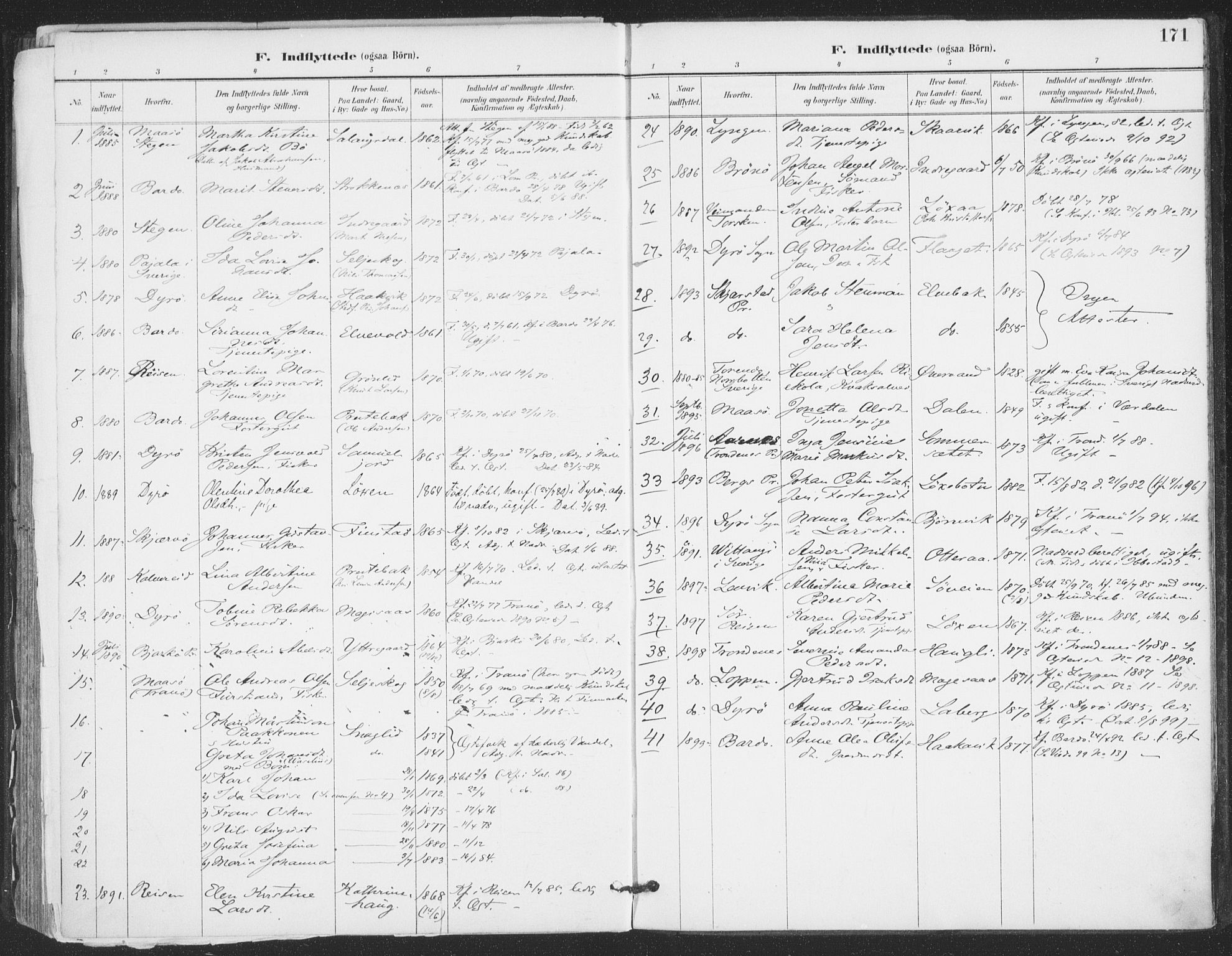 Ibestad sokneprestembete, AV/SATØ-S-0077/H/Ha/Haa/L0015kirke: Parish register (official) no. 15, 1888-1899, p. 171