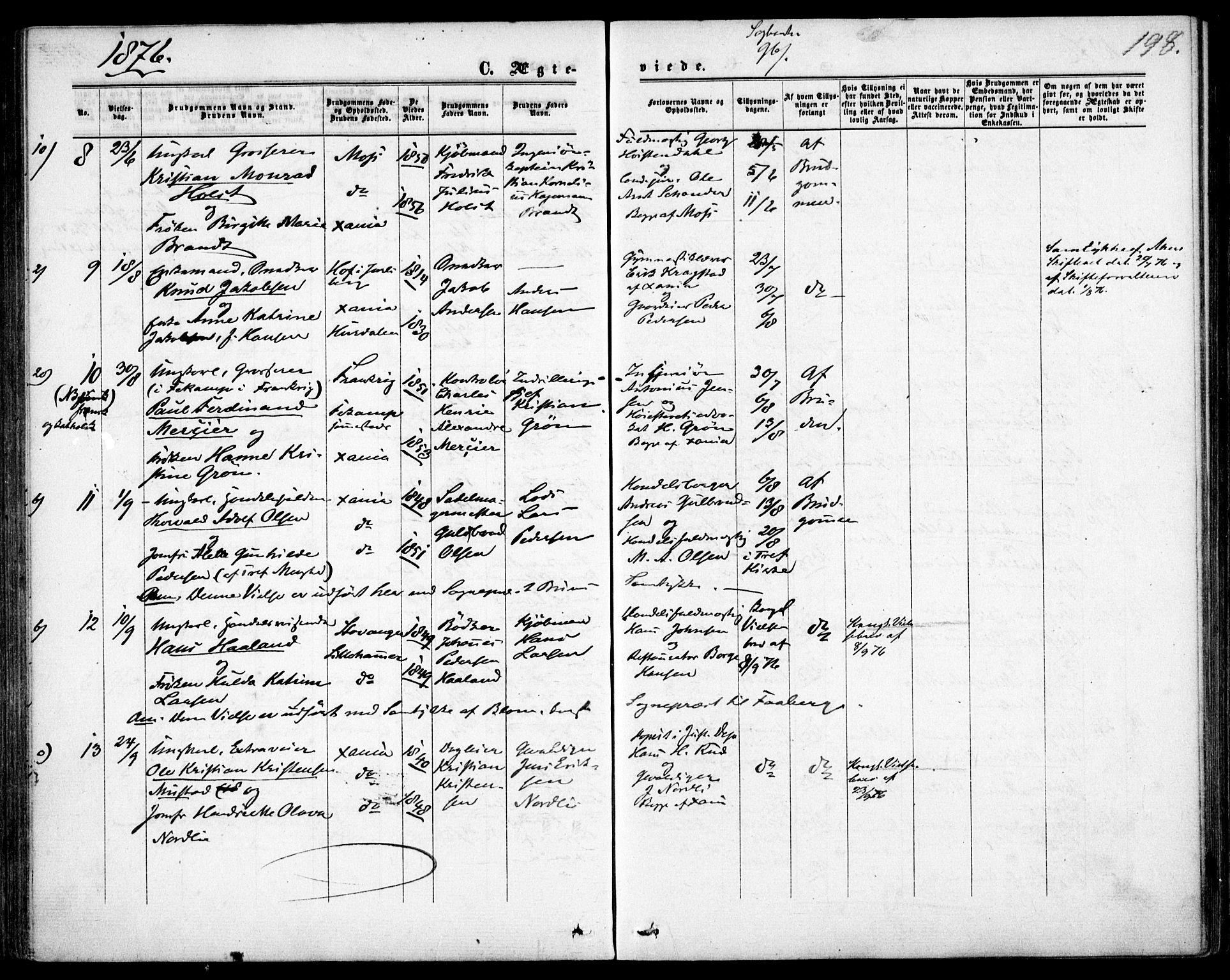 Garnisonsmenigheten Kirkebøker, SAO/A-10846/F/Fa/L0011: Parish register (official) no. 11, 1870-1880, p. 198