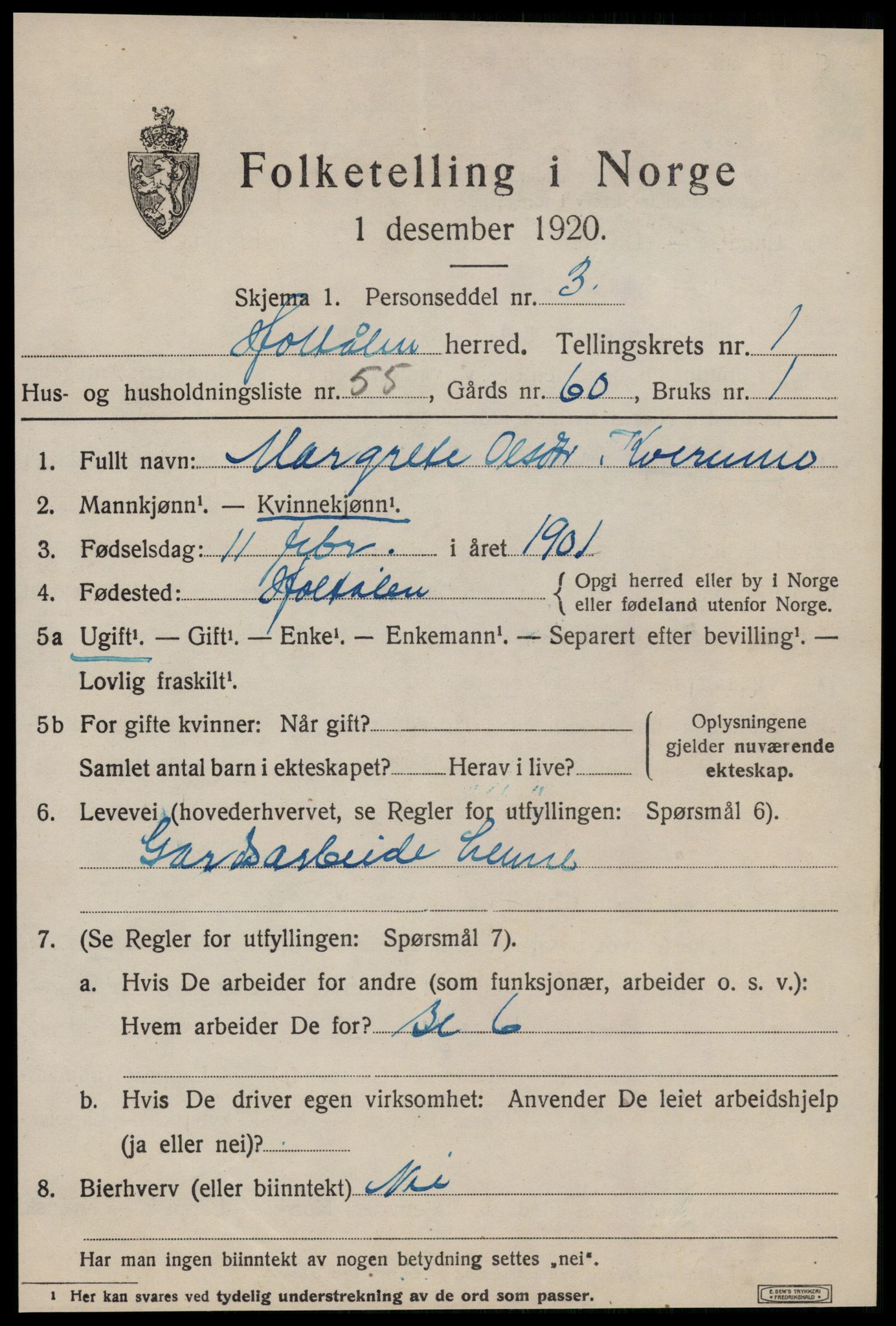 SAT, 1920 census for Haltdalen, 1920, p. 1006