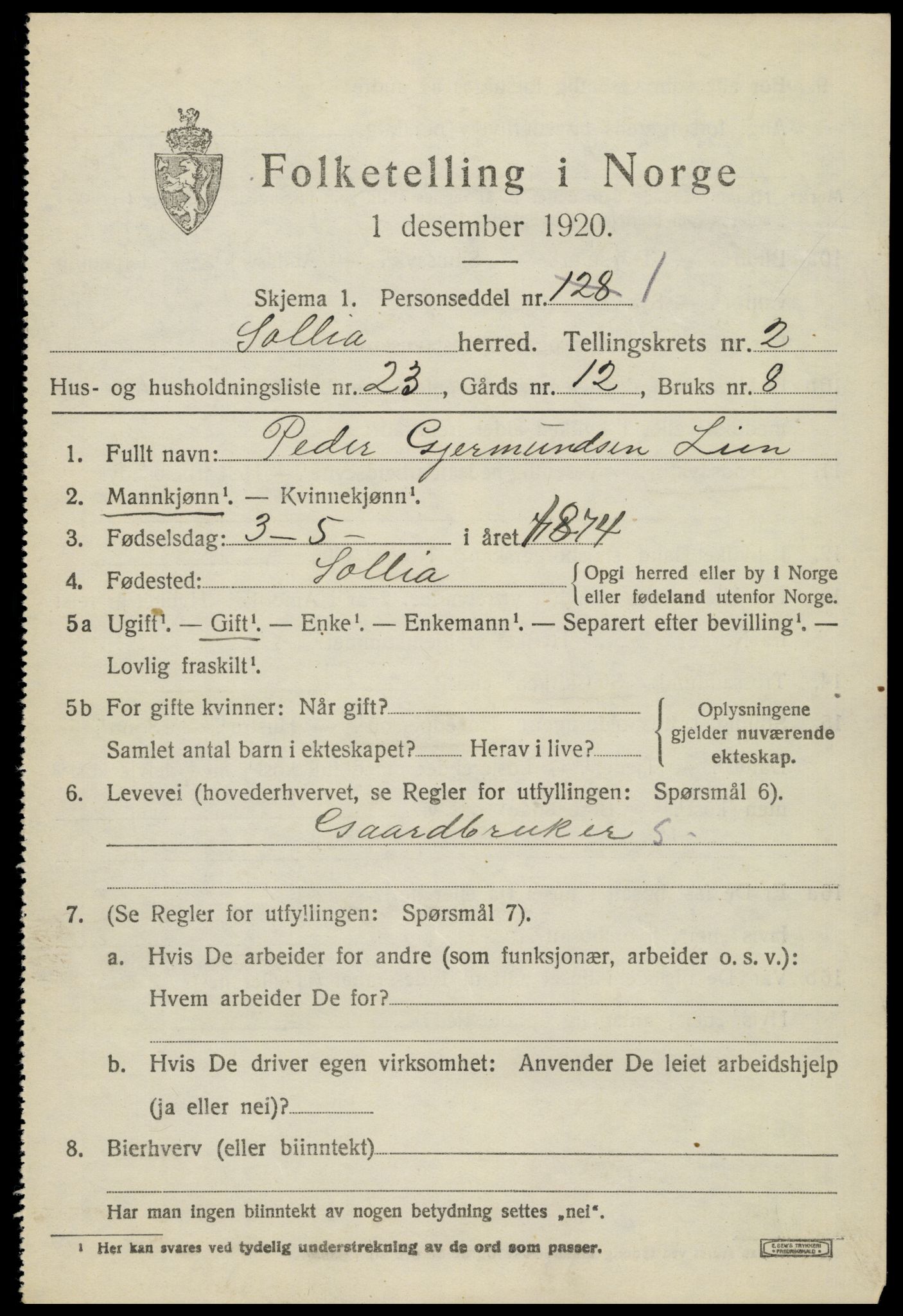 SAH, 1920 census for Sollia, 1920, p. 555