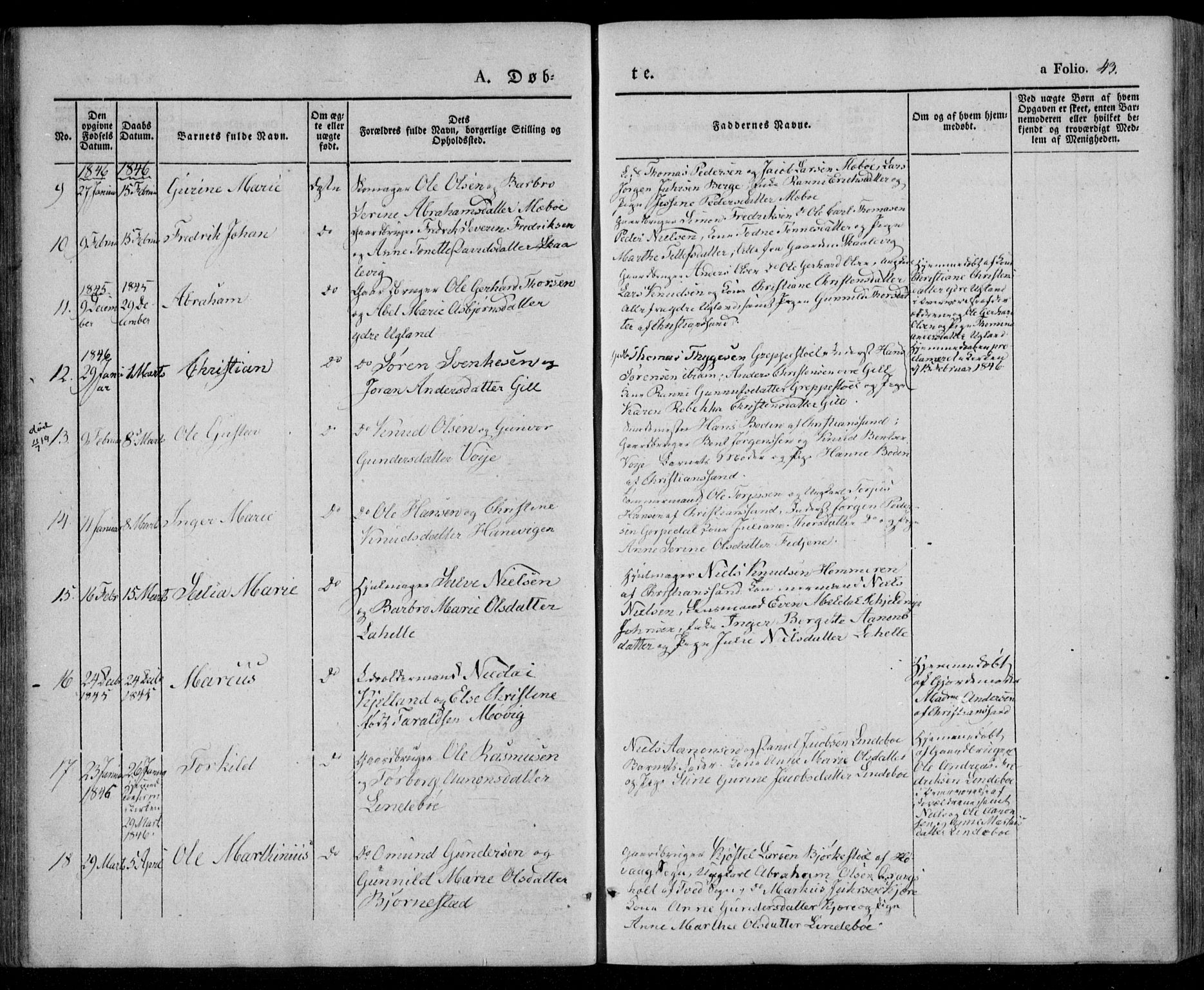 Oddernes sokneprestkontor, AV/SAK-1111-0033/F/Fa/Faa/L0006: Parish register (official) no. A 6, 1838-1851, p. 43