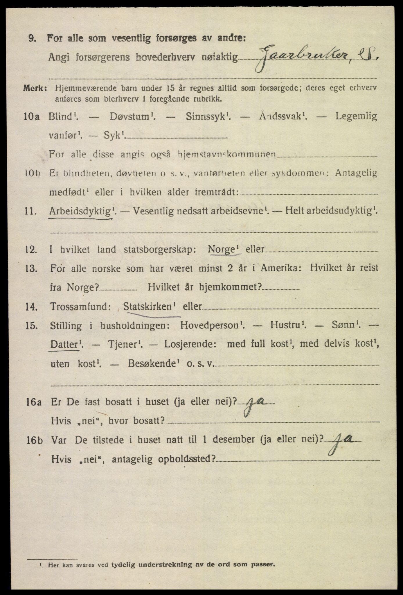 SAK, 1920 census for Austad, 1920, p. 1882