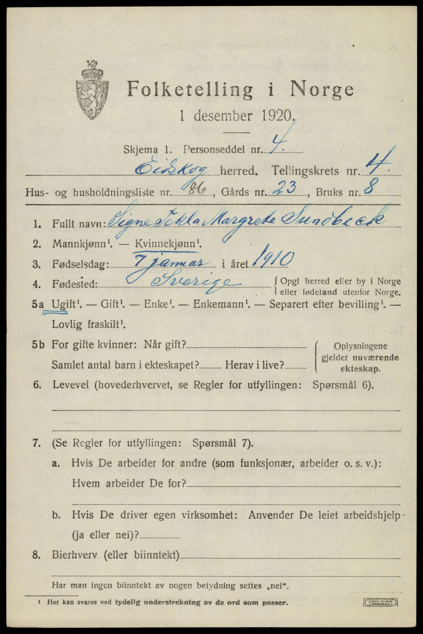 SAH, 1920 census for Eidskog, 1920, p. 5755