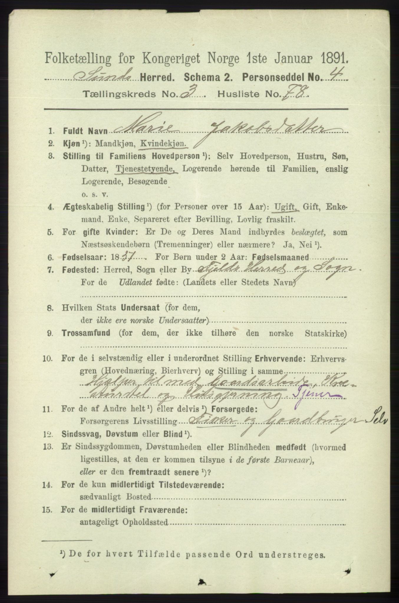 RA, 1891 census for 1245 Sund, 1891, p. 1773