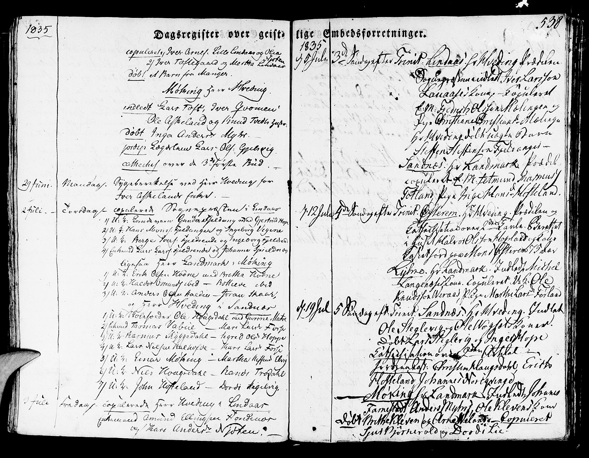 Lindås Sokneprestembete, SAB/A-76701/H/Haa: Parish register (official) no. A 8, 1823-1836, p. 538