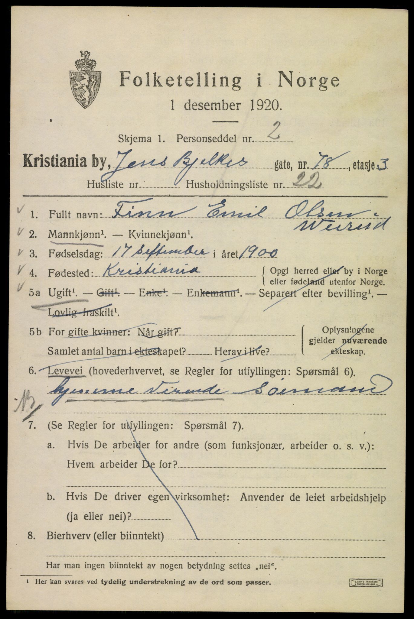 SAO, 1920 census for Kristiania, 1920, p. 322287