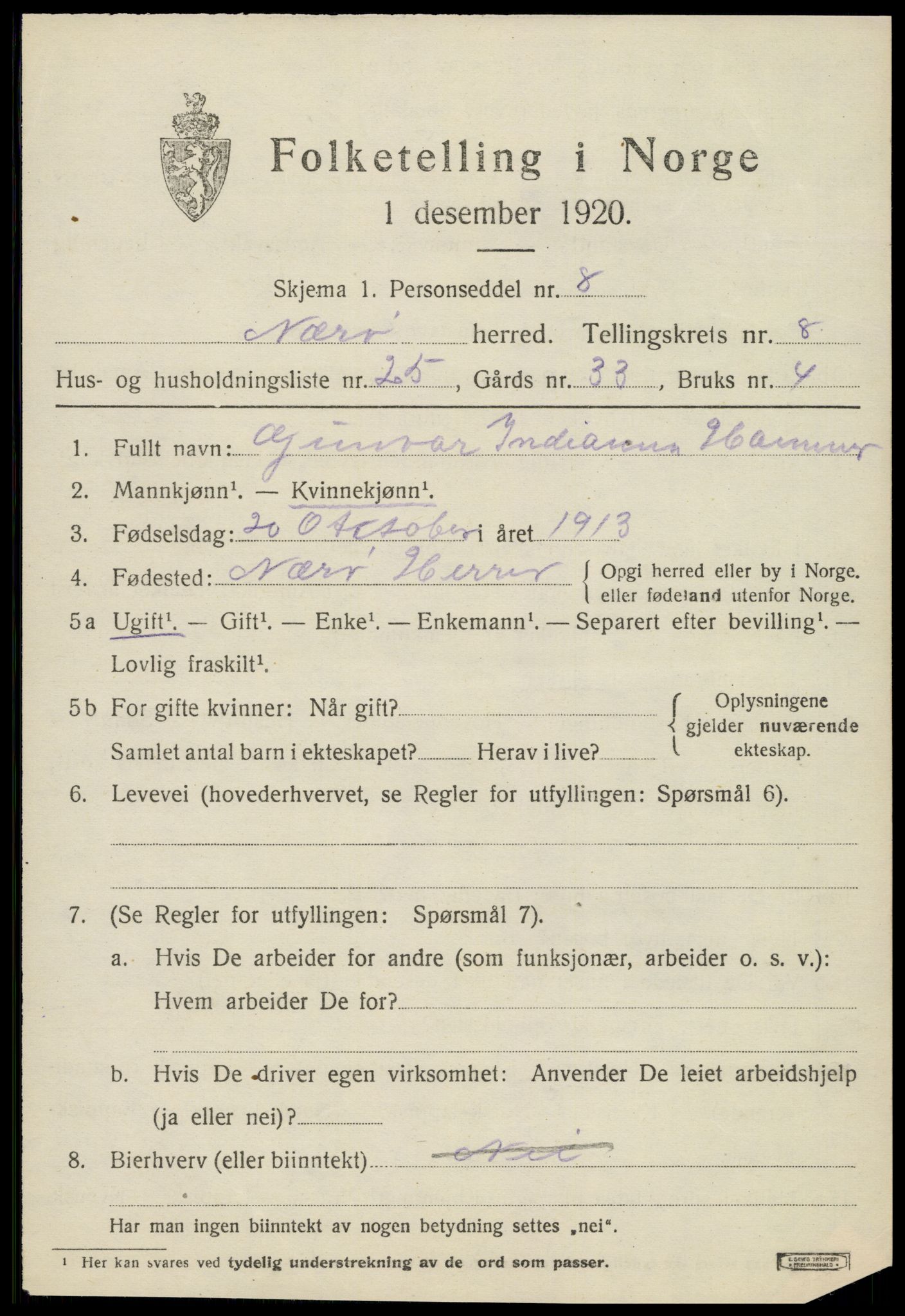 SAT, 1920 census for Nærøy, 1920, p. 4731