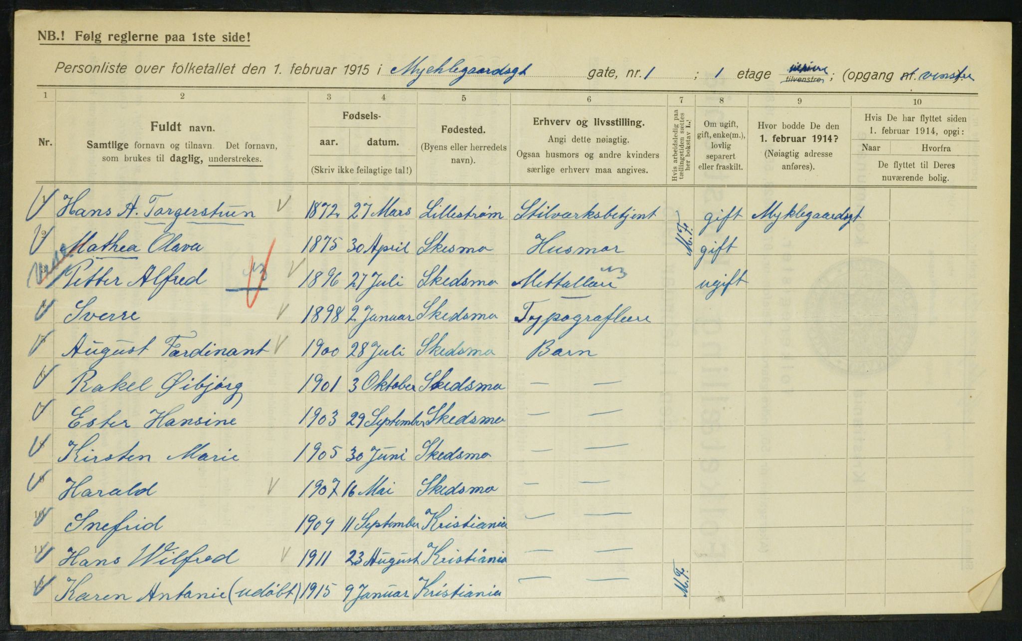 OBA, Municipal Census 1915 for Kristiania, 1915, p. 67652