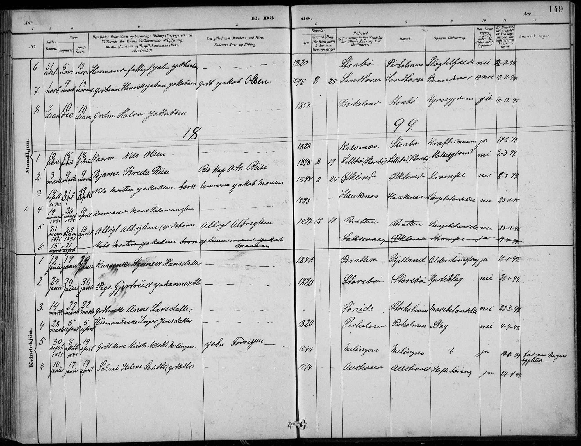 Sund sokneprestembete, AV/SAB-A-99930: Parish register (official) no. C  1, 1882-1899, p. 149