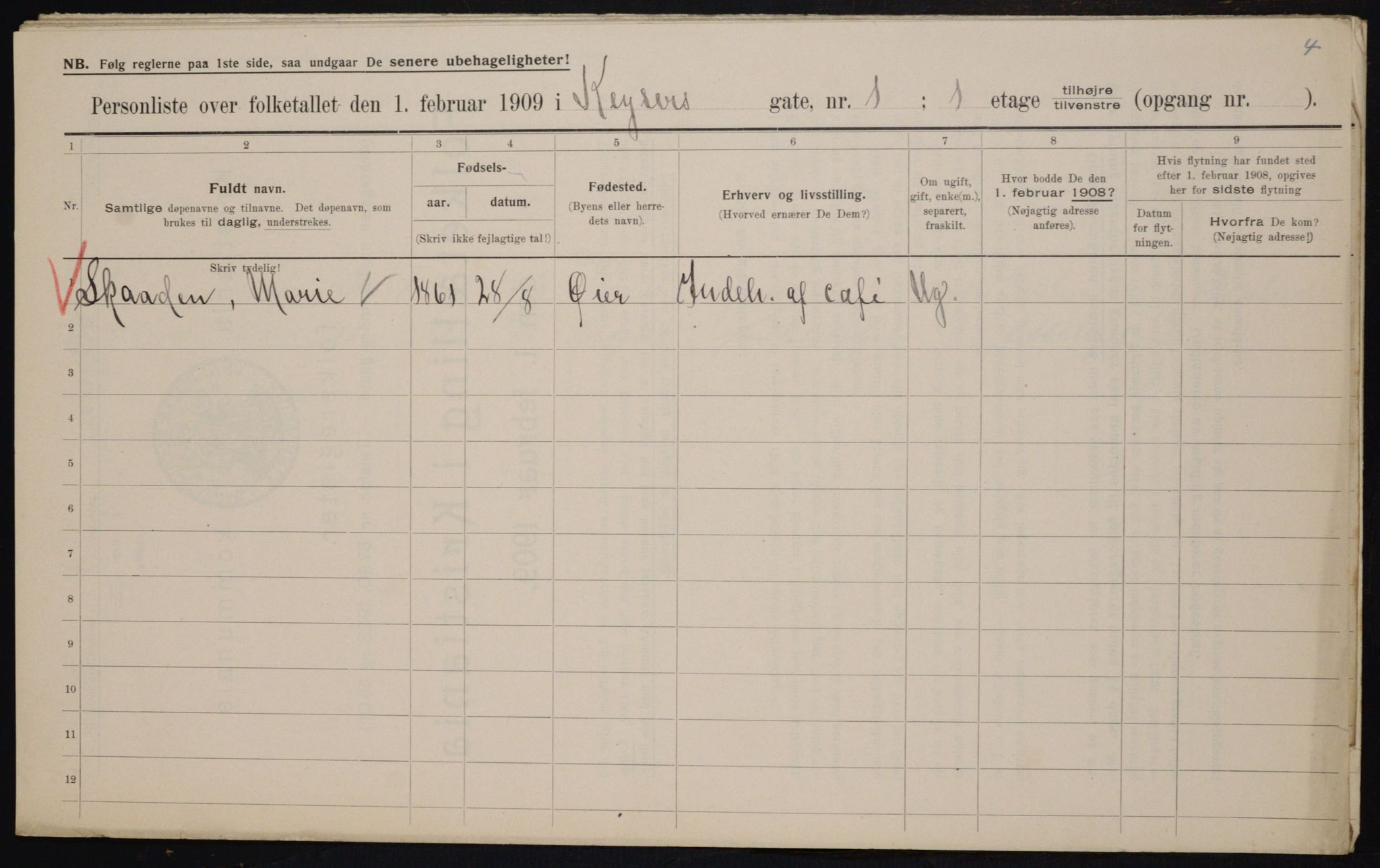 OBA, Municipal Census 1909 for Kristiania, 1909, p. 44853