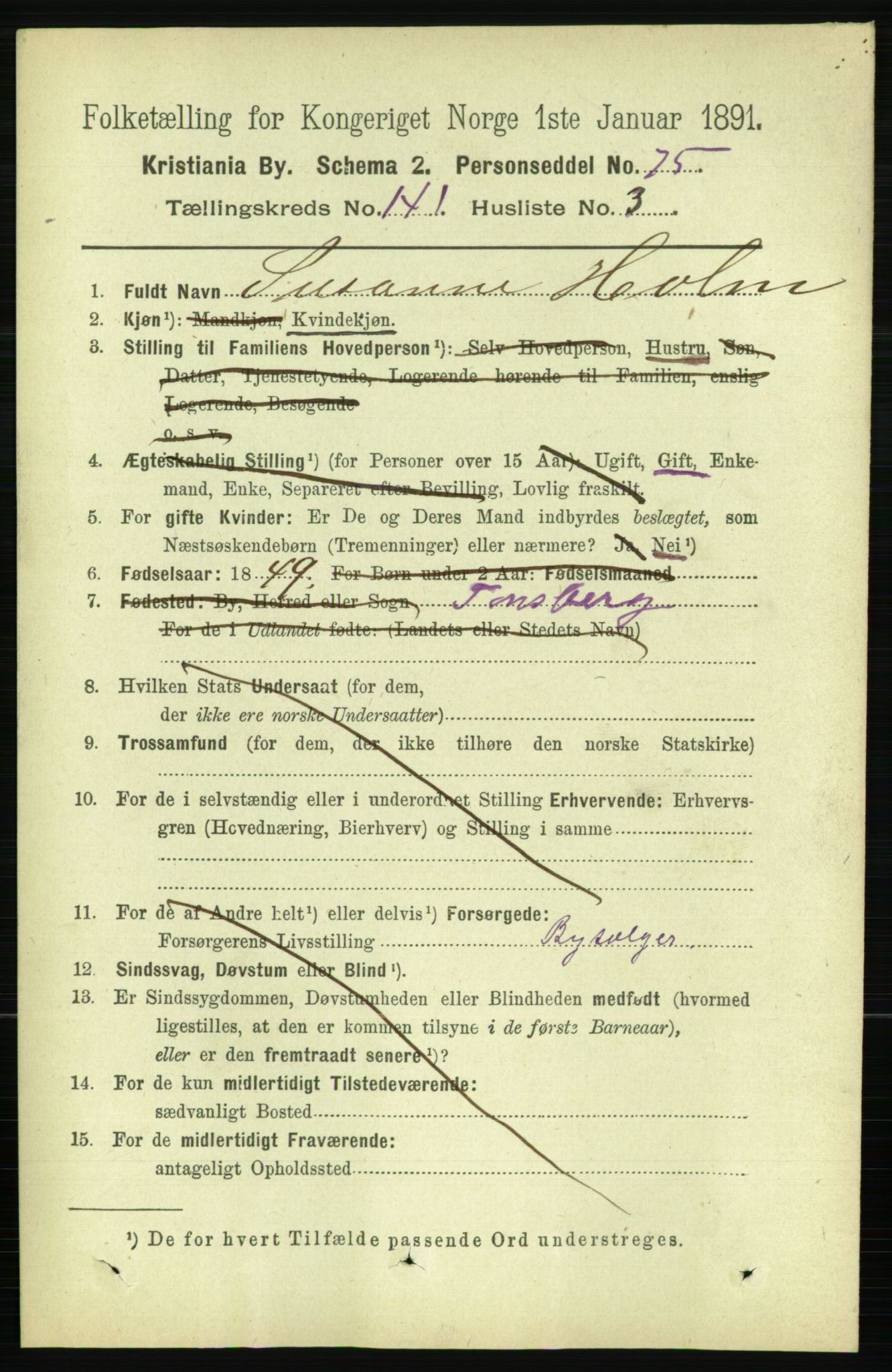 RA, 1891 census for 0301 Kristiania, 1891, p. 78154