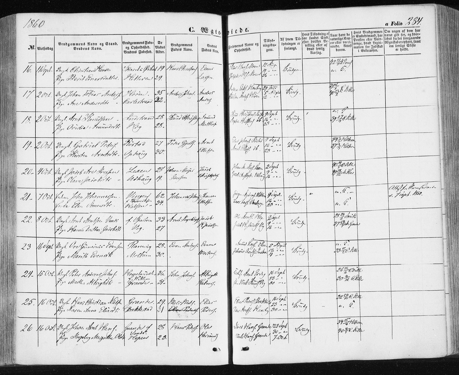Ministerialprotokoller, klokkerbøker og fødselsregistre - Sør-Trøndelag, SAT/A-1456/659/L0737: Parish register (official) no. 659A07, 1857-1875, p. 284