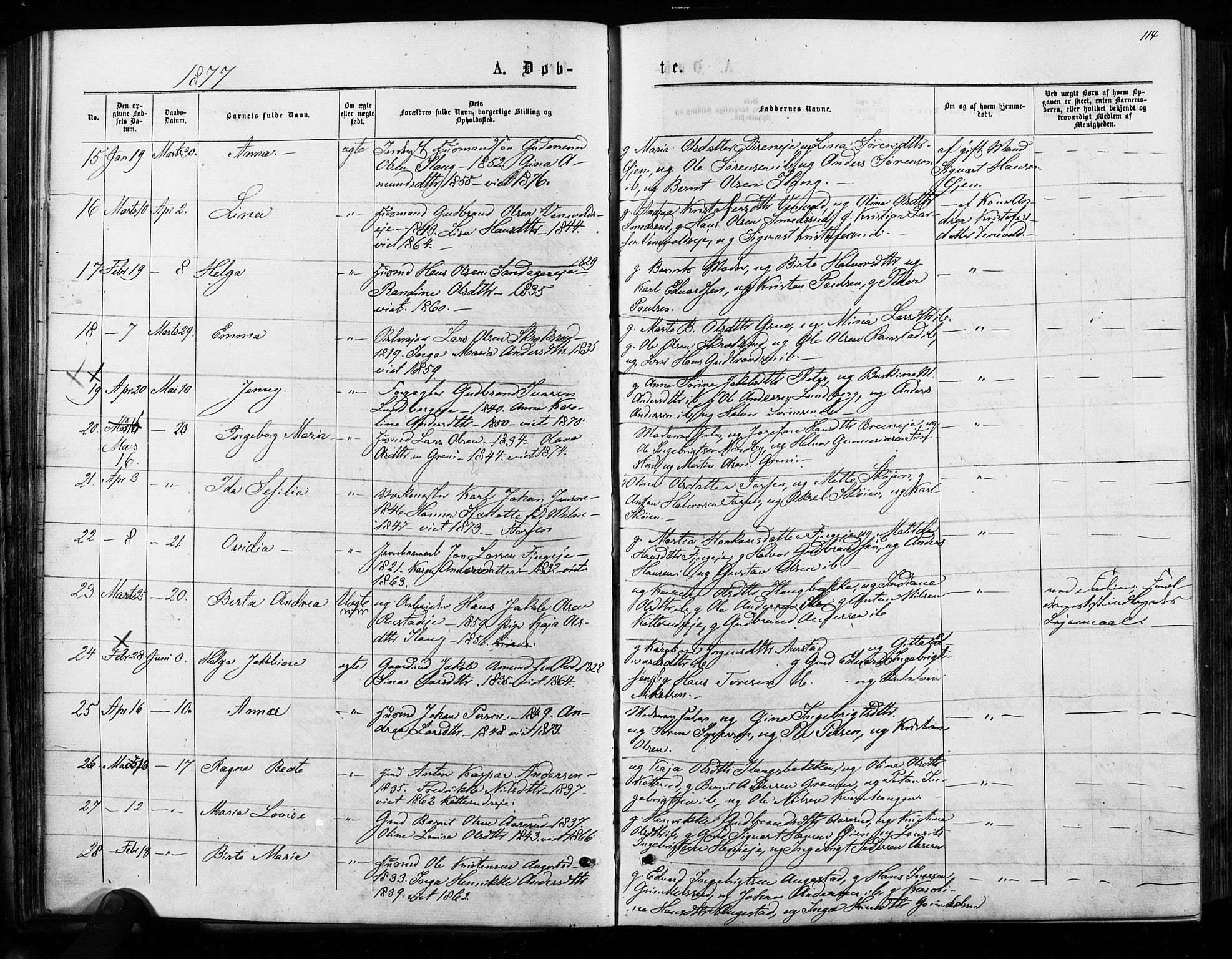 Nes prestekontor Kirkebøker, SAO/A-10410/F/Fa/L0009: Parish register (official) no. I 9, 1875-1882, p. 114