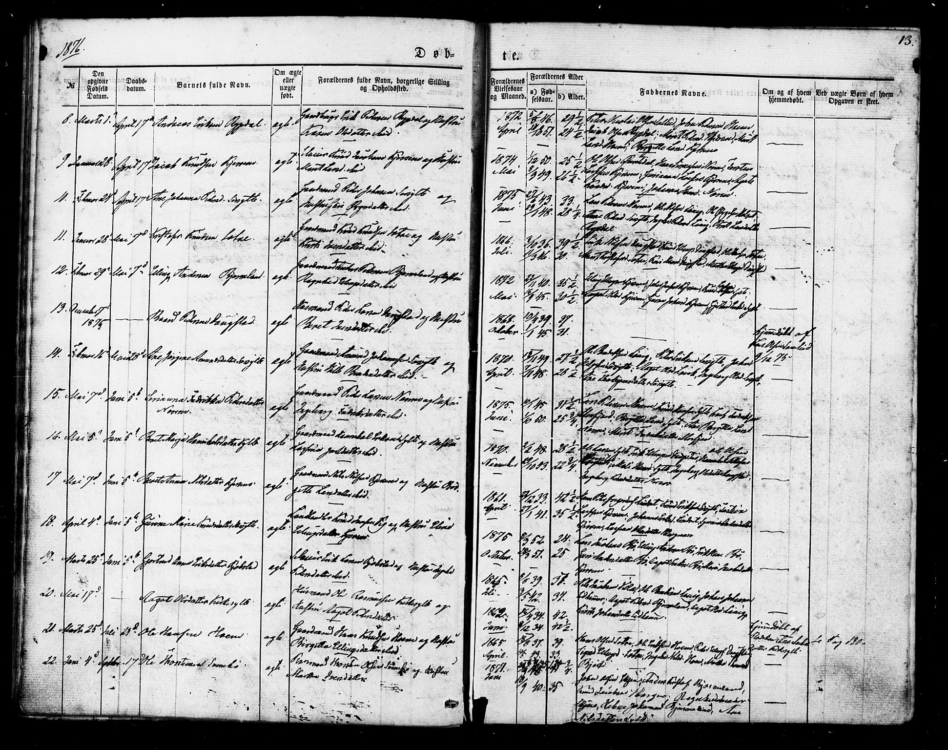 Ministerialprotokoller, klokkerbøker og fødselsregistre - Møre og Romsdal, SAT/A-1454/541/L0545: Parish register (official) no. 541A02, 1872-1886, p. 13