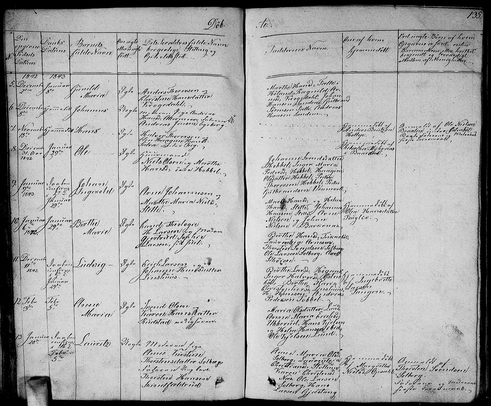 Enebakk prestekontor Kirkebøker, SAO/A-10171c/G/Ga/L0003: Parish register (copy) no. I 3, 1833-1849, p. 135